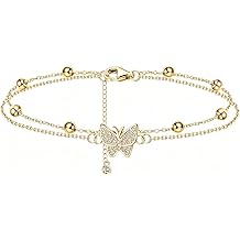 Gold/Silver Anklet Bracelets for Women Adjustable Women's Anklets for Women Waterproof Butterfly Beaded Heart Beach Layered Ankle Chains for Women Jewelry Gift