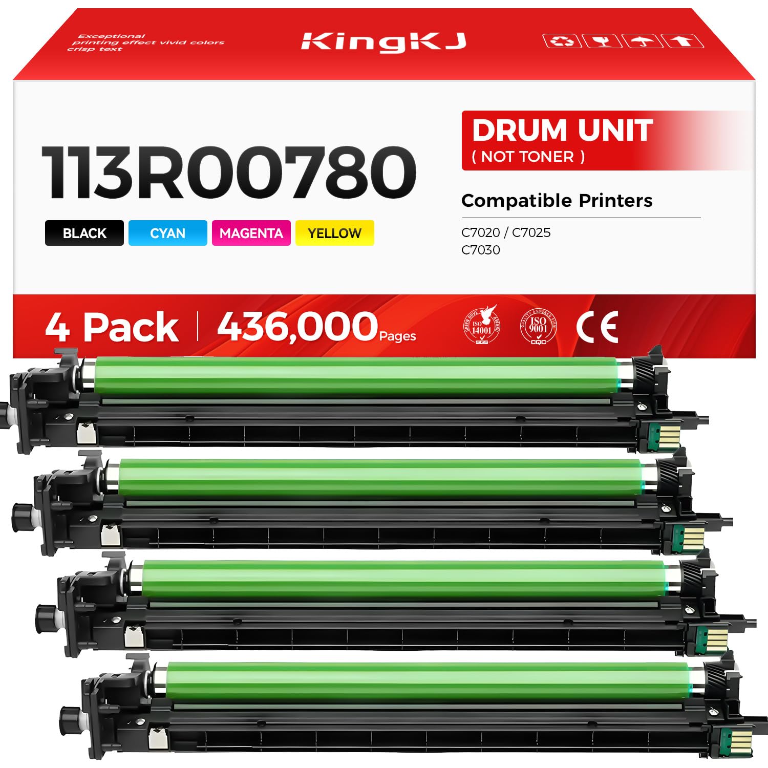Versalink C7020 C7025 C7030 Drum Unit (Not Toner) 4-Pack High Capacity Replacement for Xerox 113R00780 Image-Drum Compatible with Xerox VersaLink C7020 C7025 C7030 Printer Black Cyan Magenta Yellow