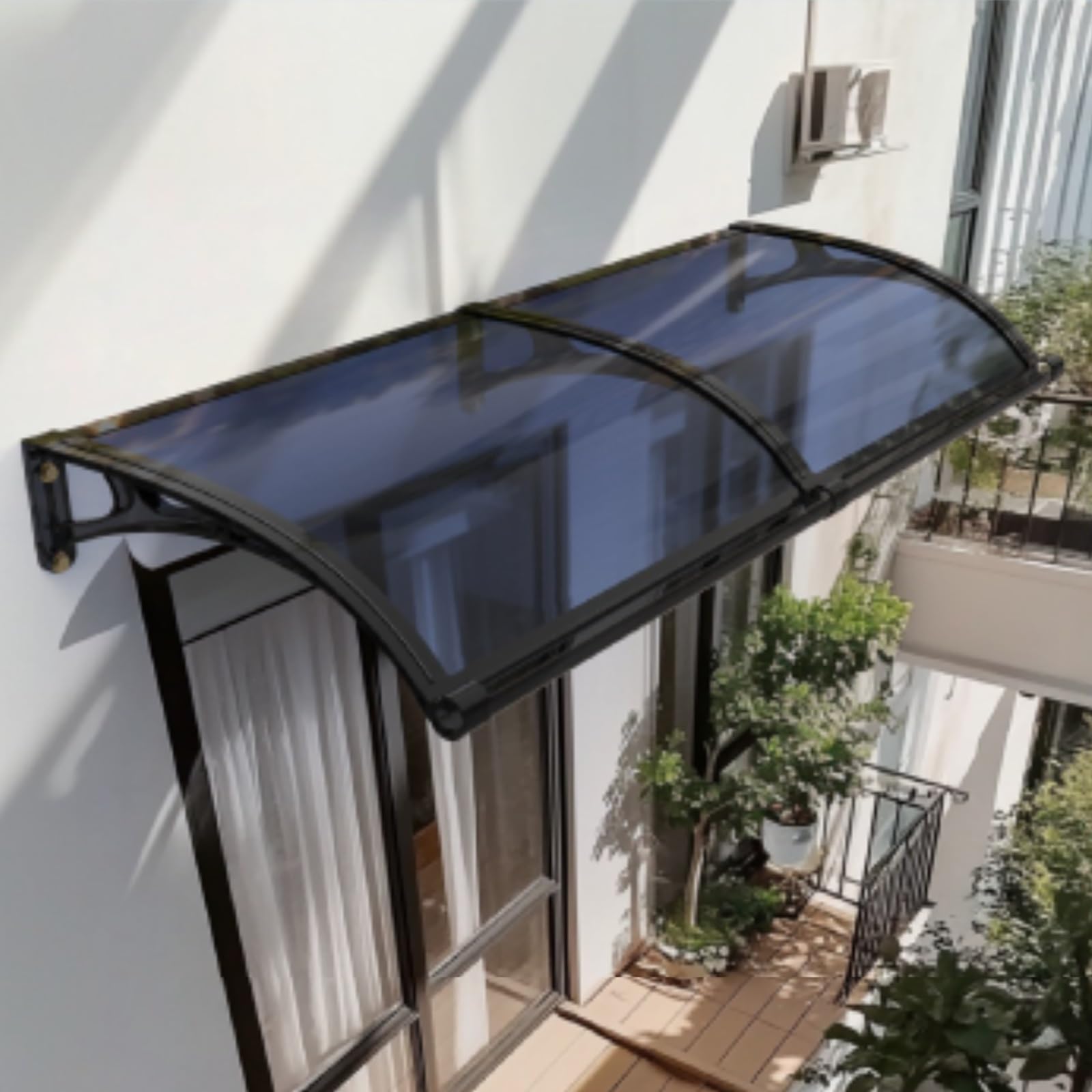 Auvent de porte d'extérieur avec toit incliné en aluminium, marquise de protection UV noire