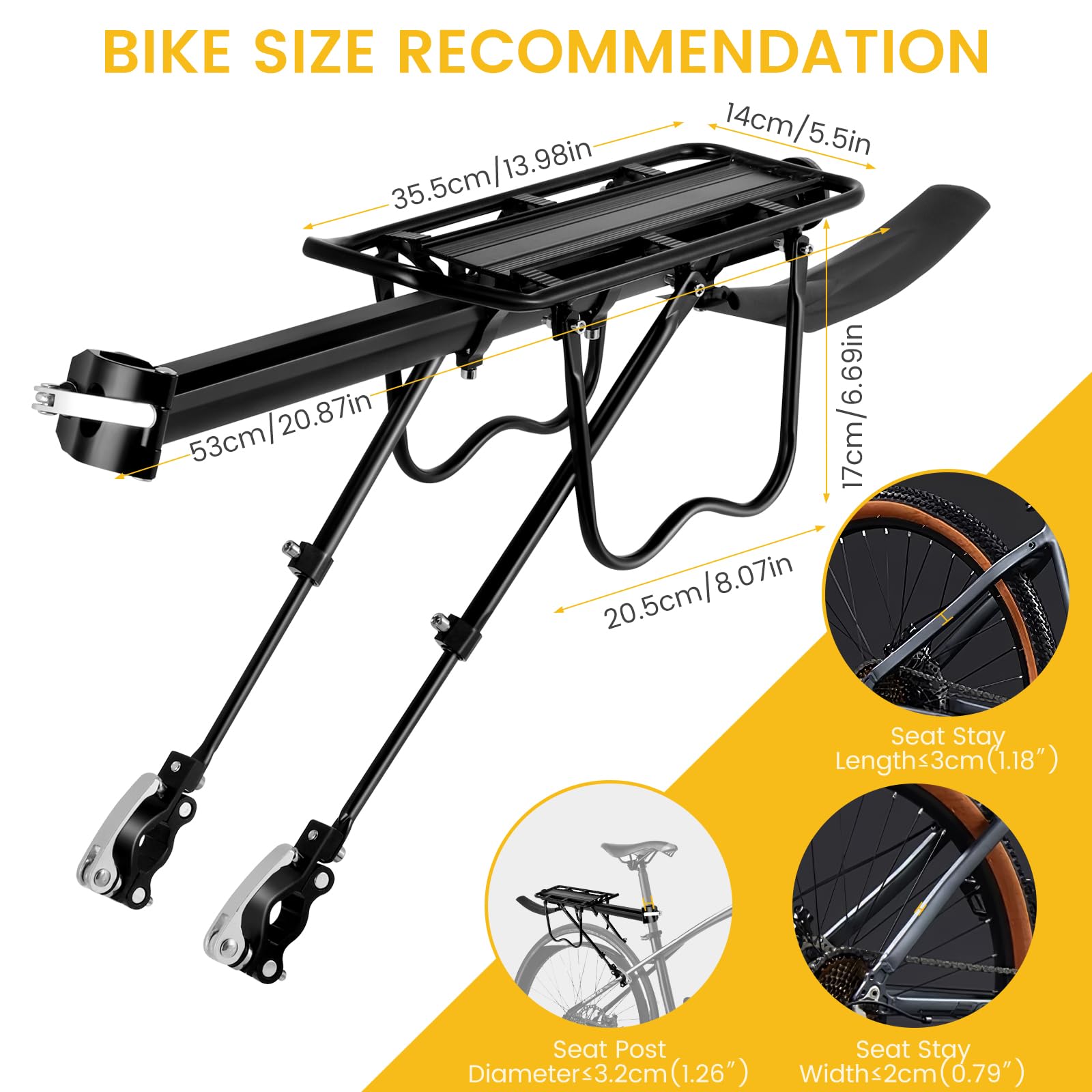 Portaequipajes para bicicleta de montaña, ajustable, aluminio, negro, capacidad de carga de 25 kg, 29 pulgadas, montaje trasero