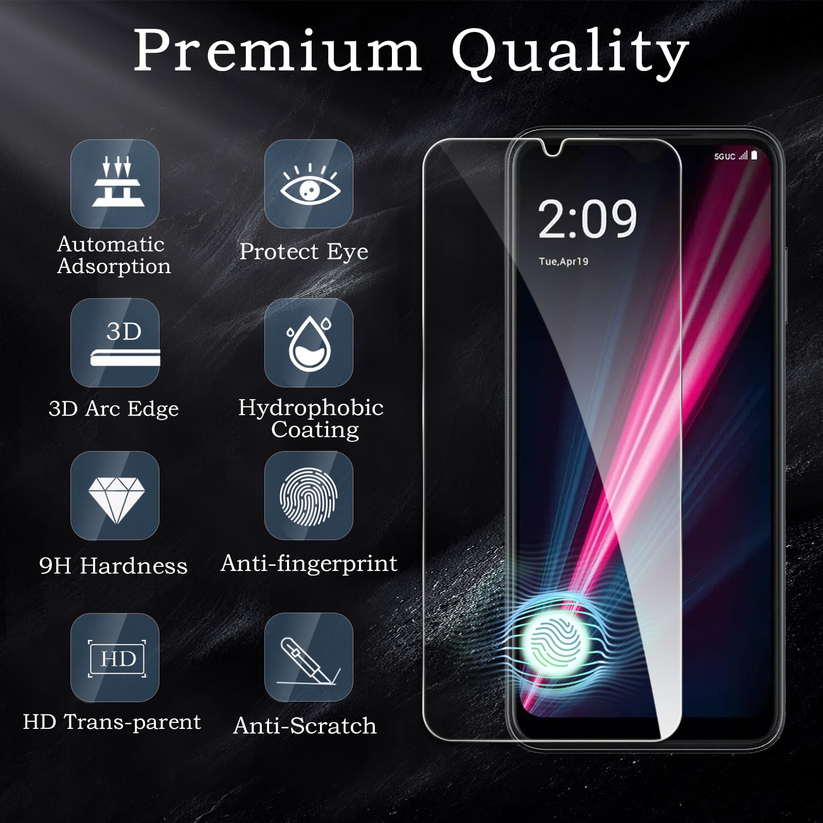 Confezione da 3 pellicole proteggi schermo per T-Mobile Revvl 6 Pro 5G + 2 pellicole protettive in vetro temperato, ultra HD, durezza 9H, antigraffio, senza bolle, ultra resistenti