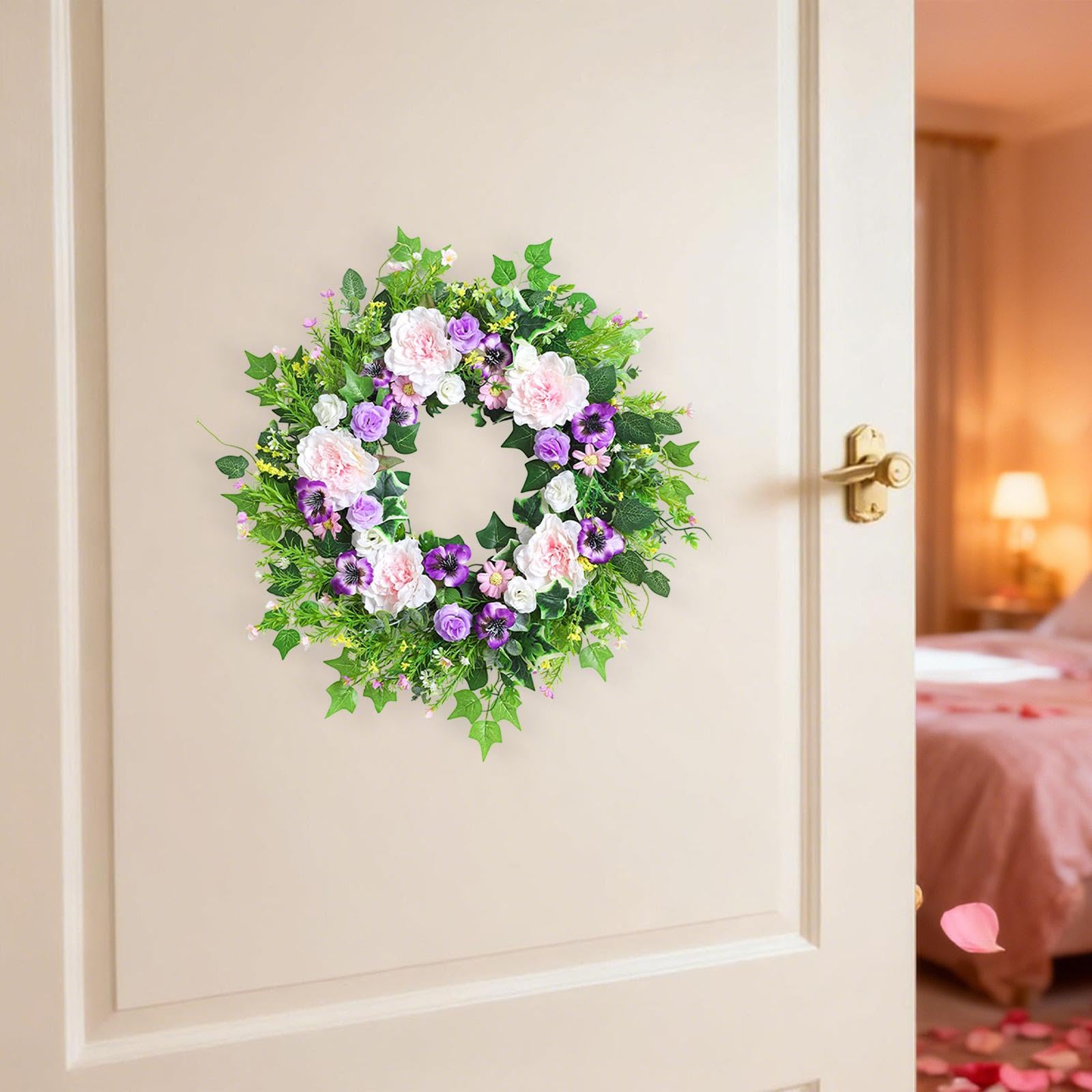 Ghirlanda Primaverile-Estiva da Appendere alla Porta D'ingresso, Fogliame Verde, 45 Cm