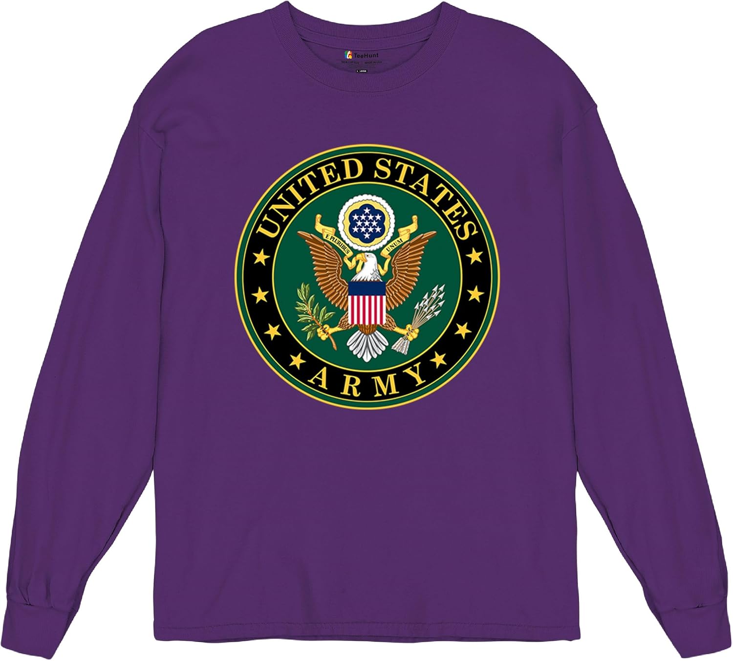 United States Army Crest Long Sleeve T-Shirt Insignia US Military Veteran DD 214 Patriotic Armed Forces Licensed