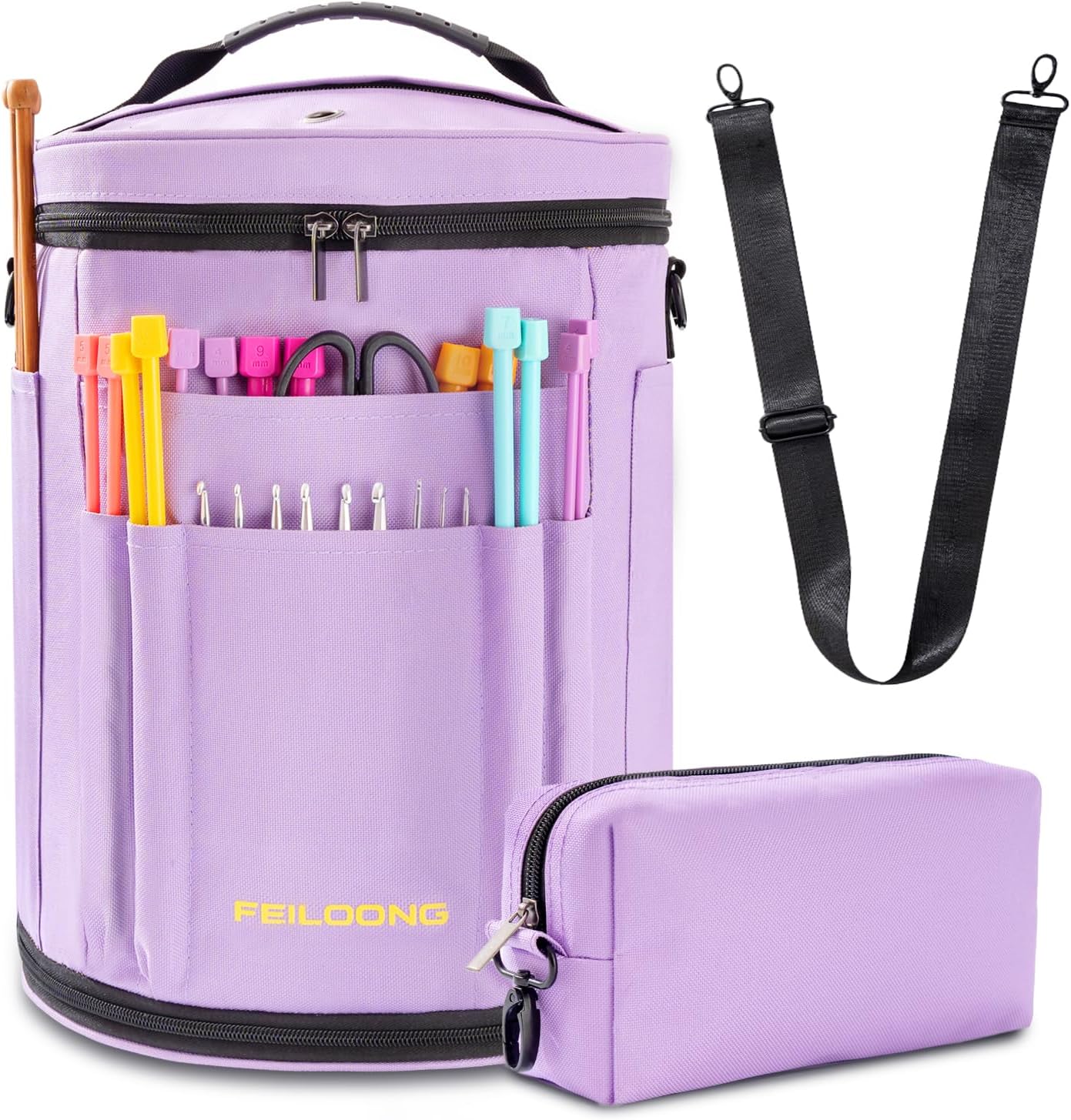 Expandable crochet storage tote bag for knitting accessories and yarn