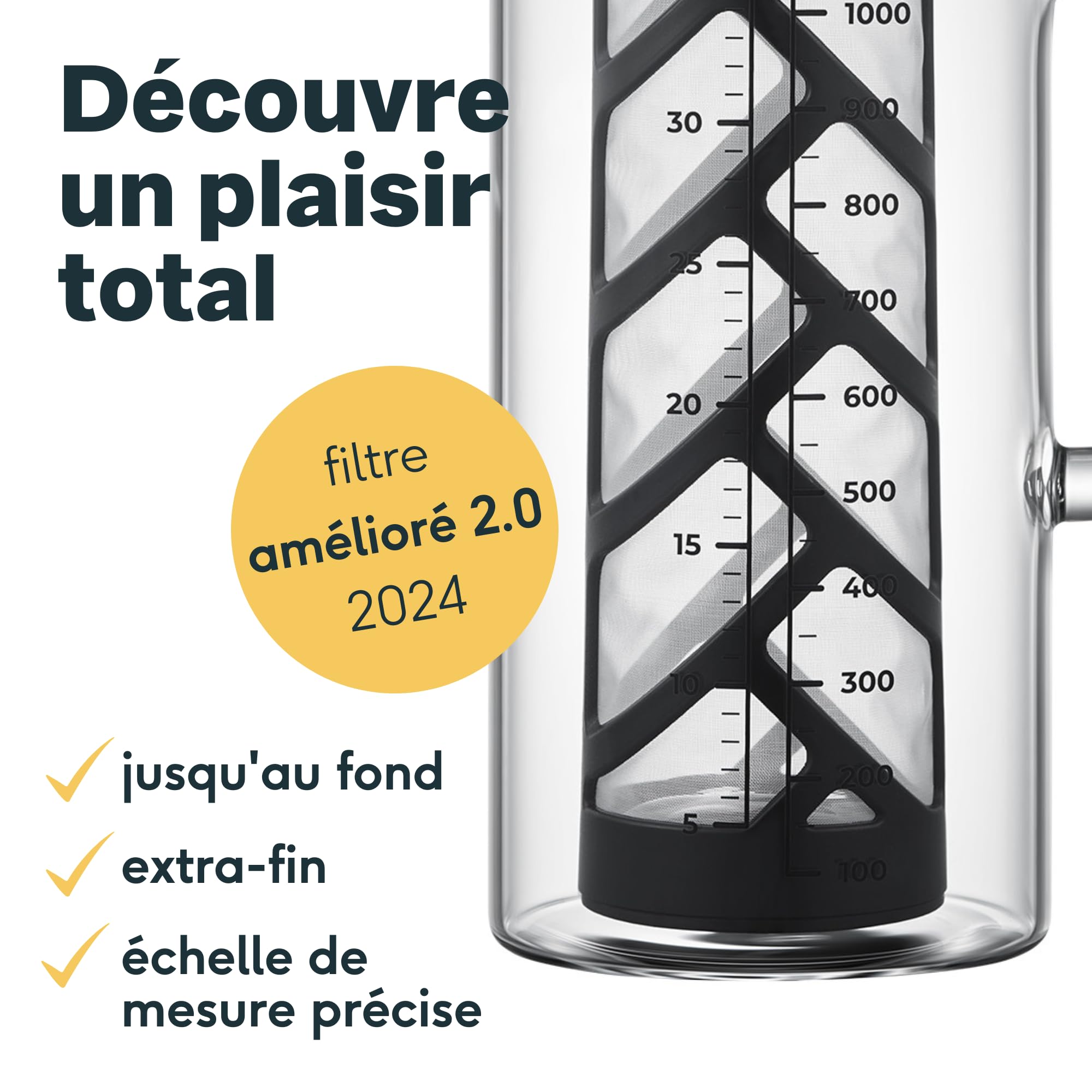 SILBERTHAL Cafetière Manuelle avec Infuseur 1,2 litres - pour Café froid ou Cold Brew Coffee - Avec le nouveau filtre plus robuste 2.0 - Eau Infusée, Cafe Infusé A Froid et Thé Glacés