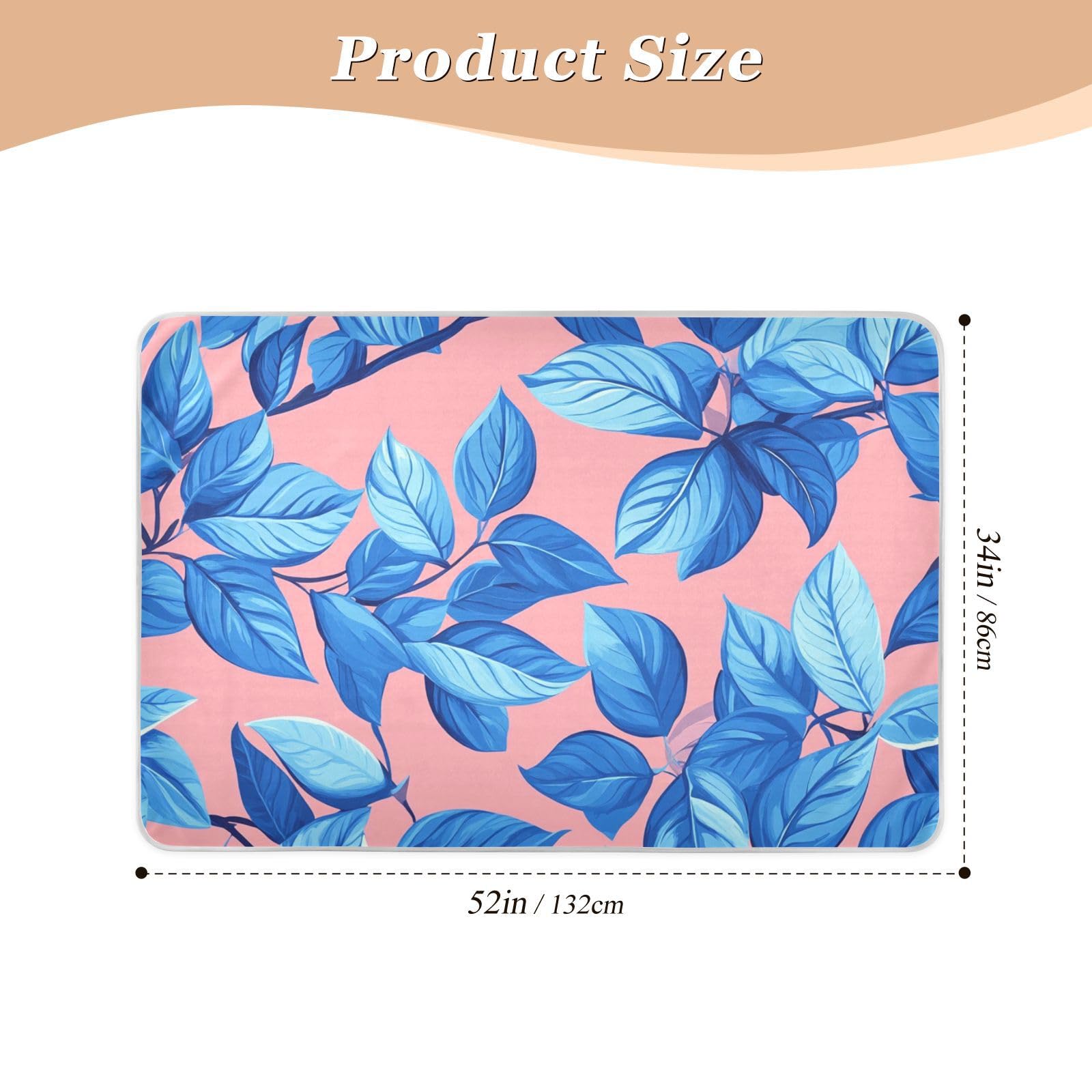 Blue Leaves Peach Background Bed Underpads Waterproof Washable Diaper Changing Mat Slip-Resistant Diaper Pads for Kids Adults Pets , 52