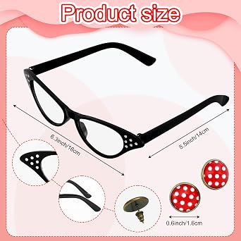 Fumwase 5PCS 1950s Costume Accessories for Women Earring Scarf Cat Eye Glasses Headband Waistband for Hallowmas
