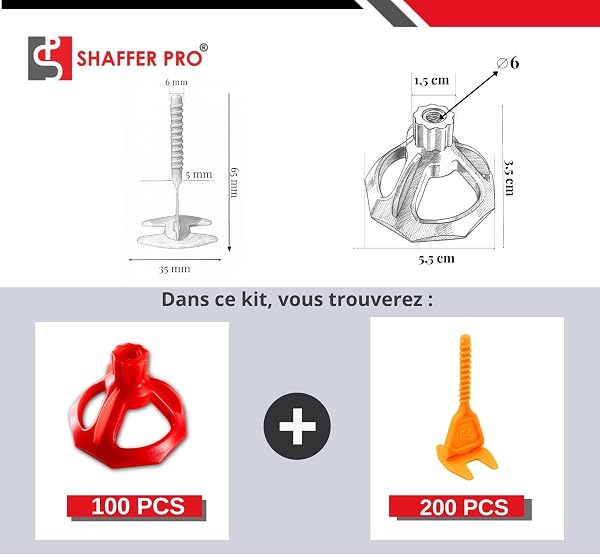 Croisillons carrelage autonivelant 3 mm | 200 clips + 100 cadrans réutilisables | 3-22 mm I Shaffer pro | compatible 20mm I système nivellement à visser | aide la pose de carreaux pour pose Sols/murs - 2