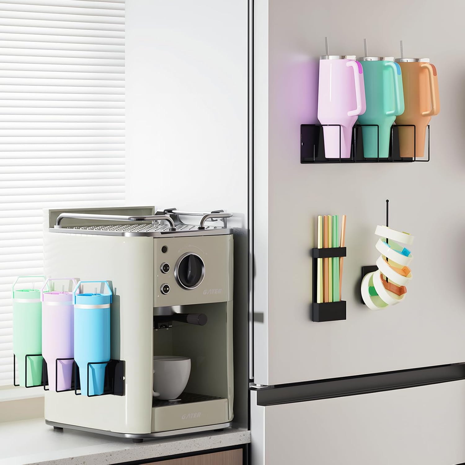 4 Pack Magnetic Cup Holder for Fridge - Water Bottle Organizer Fits Stanley 40/30 oz Cups, Tumbler Organizers Set with Tumbler Lid Organizer & Straw Organizers, Cup Holder for Stanley Cup Accessories - Image 7