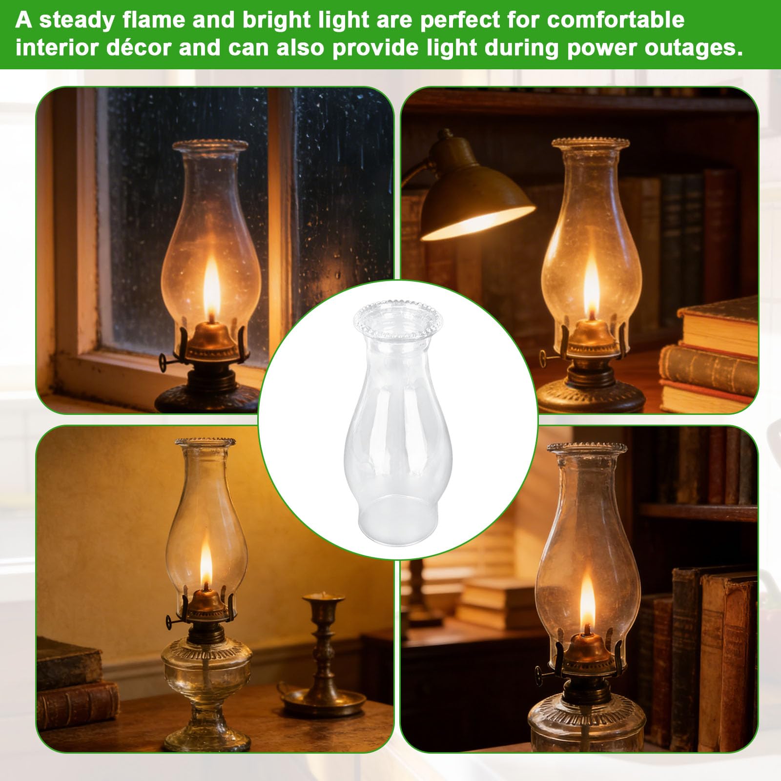 Cappa Ricambio per Lampada a Olio in Vetro Trasparente, Copertura Paralume Lampada a Cherosene Uragano 20,5cm con Adattamento Inferiore 7,62cm Globo in Vetro per Lampade Vintage & Classiche