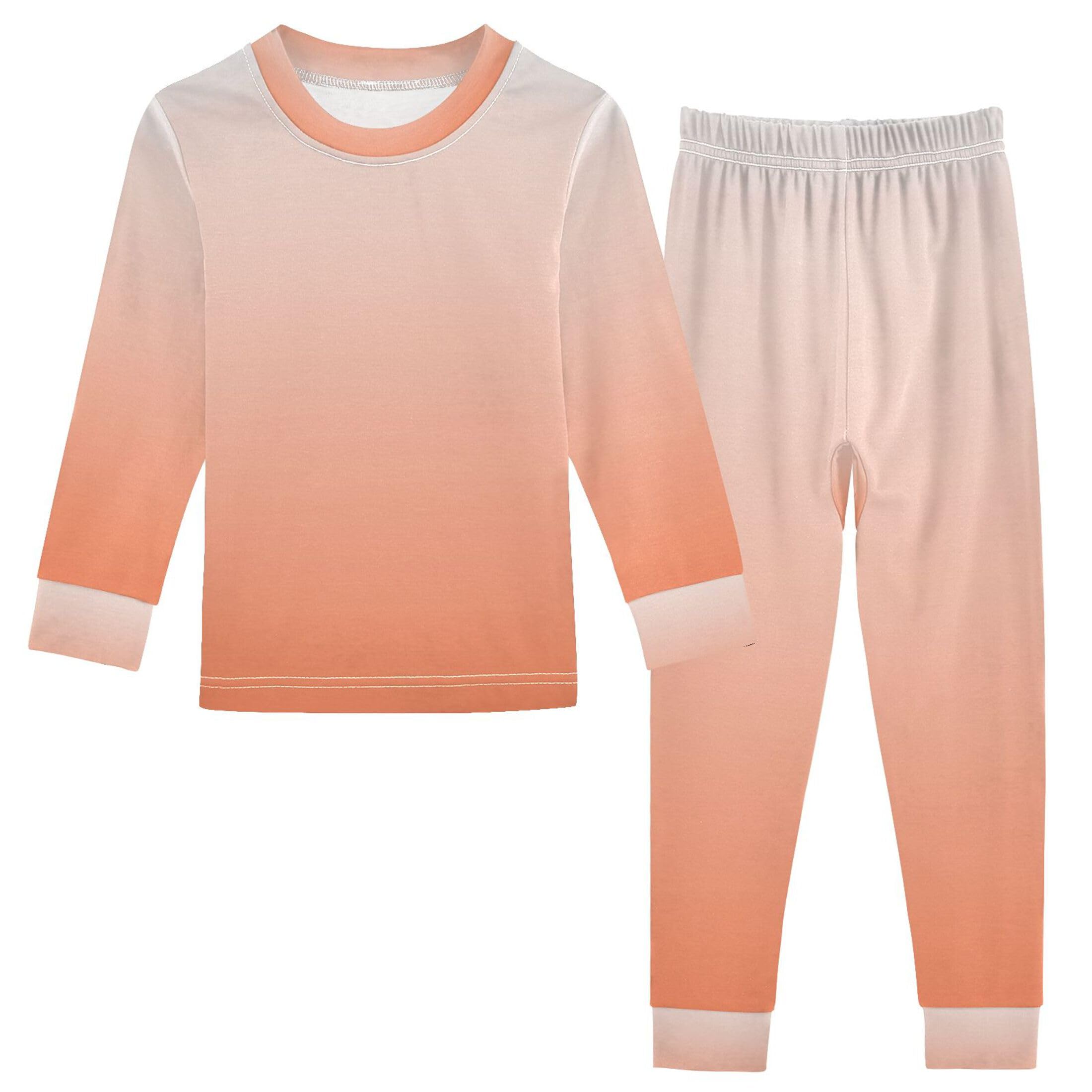 Gradient Coral Long Sleeve Pajamas Set Sleepwear Jammies 2pcs Set Pjs Gradient Coral