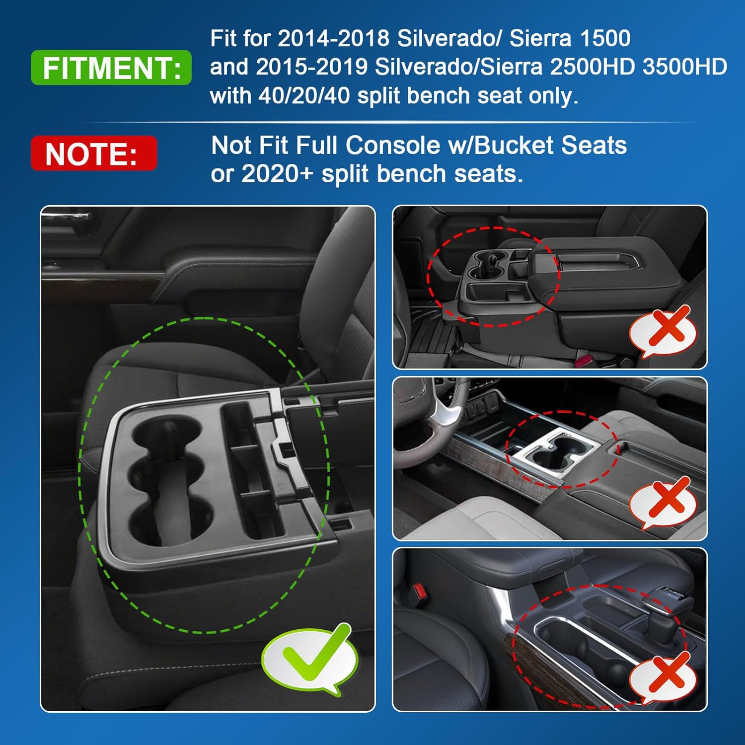 EDBETOS Center Console Organizer Tray Compatible with 2014-2018 Chevy Silverado/GMC Sierra 1500 & 2015-2019 2500HD/3500HD Bench Seat Jump Seat Console Armrest Storage Box Insert Interior Accessories