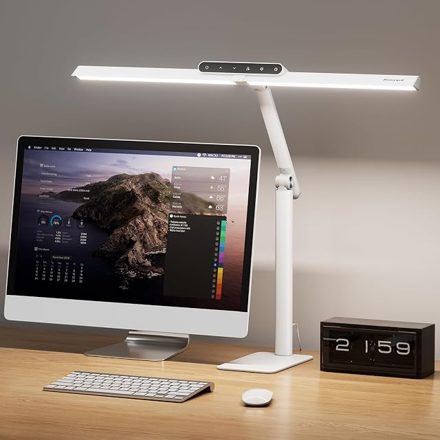 Honeywell LED Lampe de bureau avec base - HJ1WT Lampe de bureau d'architecte pour l'entretien des yeux de Sunturalux, 1200LM Lumière de bureau pour ordinateur 4 Modes de couleur Lumière de bureau de gradation avec minuterie blanche