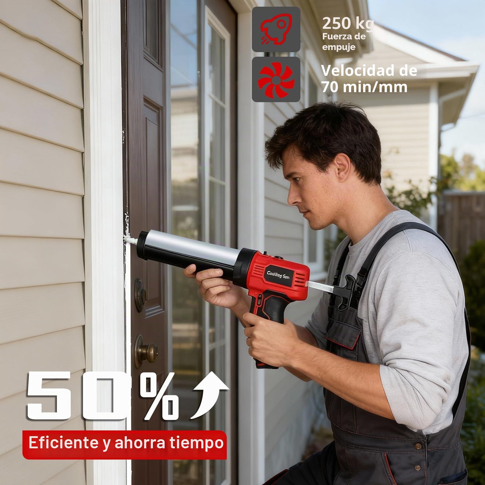 Pistola Silicona Bateria 300ml, Pistola Silicona Eléctrica Inalámbrica a Pilas Ligera de 0.9kg con Luz LED y Mango Ergonómico para Sellar Ventanas Puertas y Juntas para Pilas AA