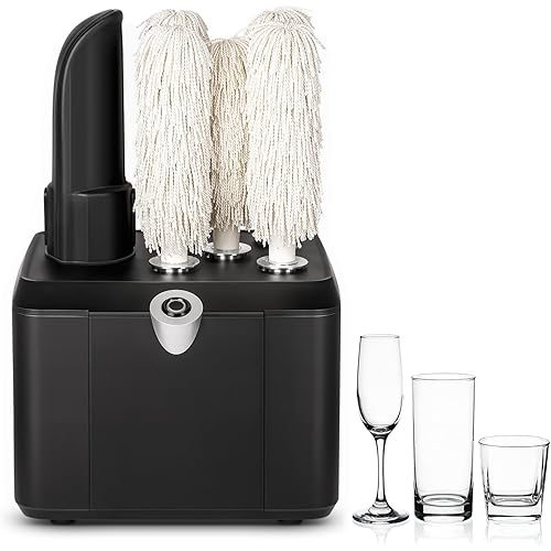Commercial Glass Polisher Machine, 330 Cups/Hour, 136 Warm Air Drying, 5 LFGB Certified Brushes, Bar Glass Washer & Wine Glass Cleaner for Bar, Restaurant, Hotel