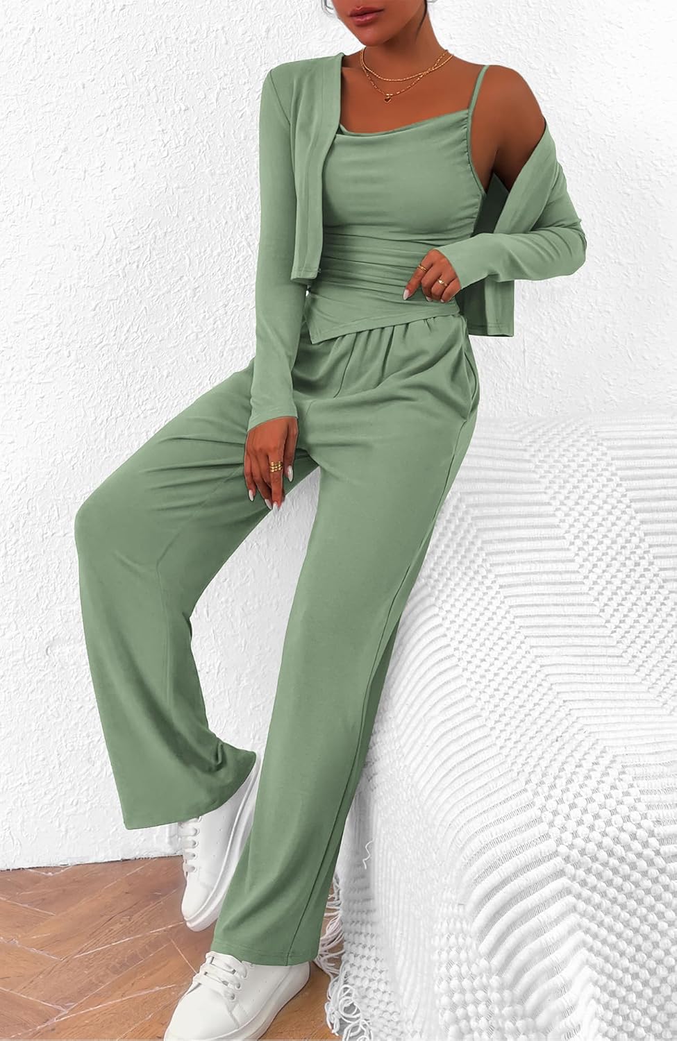 BTFBM Women's Fall Lounge Sets 3 Piece Outfit Tracksuits Casual Long Sleeve Tops High Waisted Sweatpants Set - Image 6