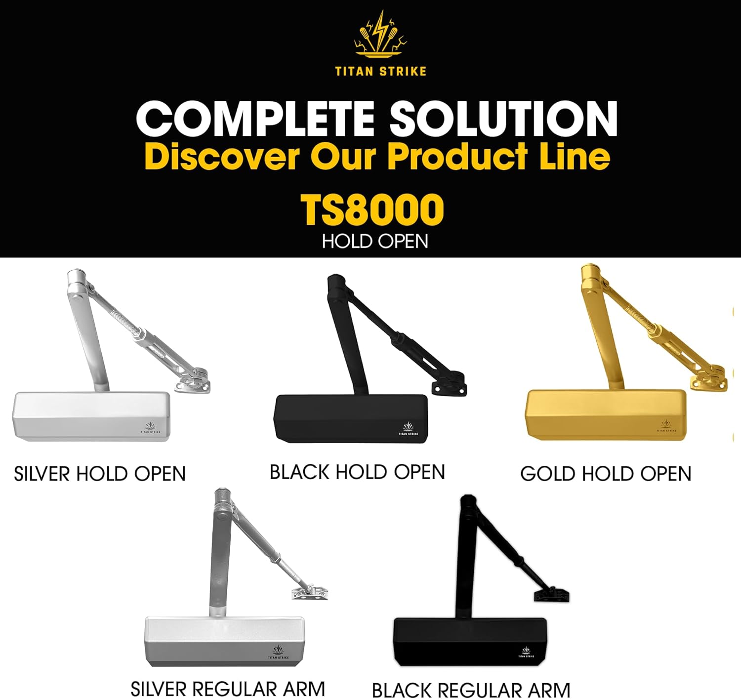 Heavy Duty Automatic Door Closer with Hold Open, Commercial Indoor/Outdoor Adjustable Door Closure, ANSI Grade 1, UL Certified, ADA Compliant, (44-330lb, 30-60in) – Black