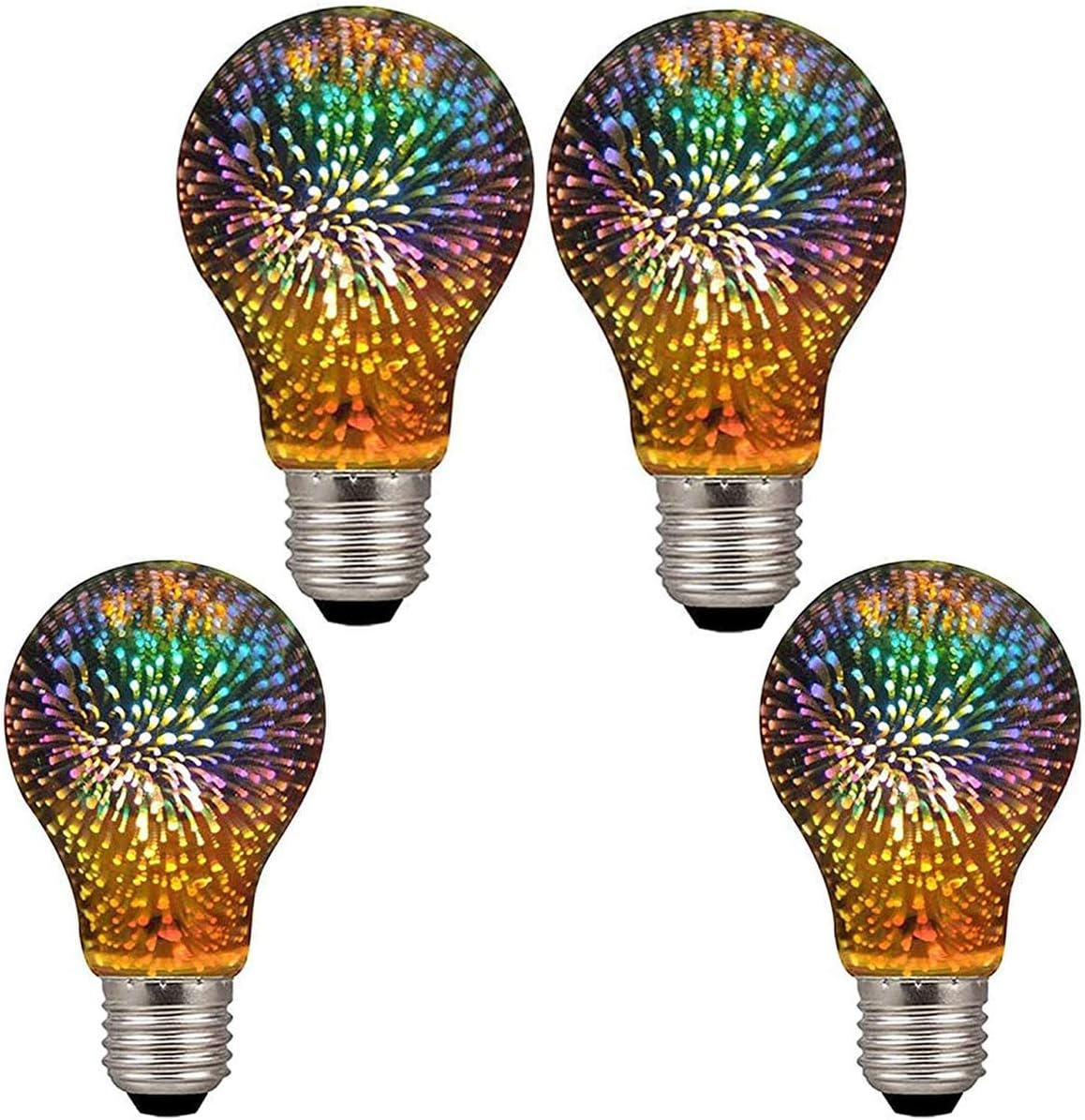 3D Firework LED Light Bulb, E27 4W Vintage Edison Silver Glass Filament Bulb 3D Effect Warm White LED Starry Decorative Light Bulb Lamp Home Night Decor,AC85-240V (A60-4)