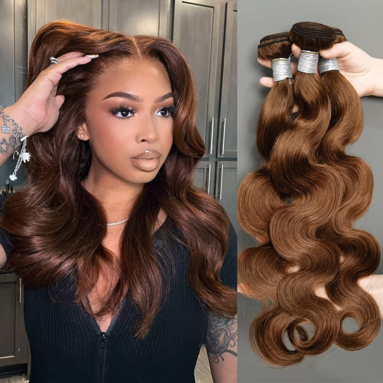 Brown Bundles Human Hair 18 20 22 Inch Chocolate Brown Body Wave Bundles 3 Brown Bundles Human Hair Extensions 100% Unprocessed Brazilian Virgin Hair Extensions #4 Colored Brown Bundle for Women