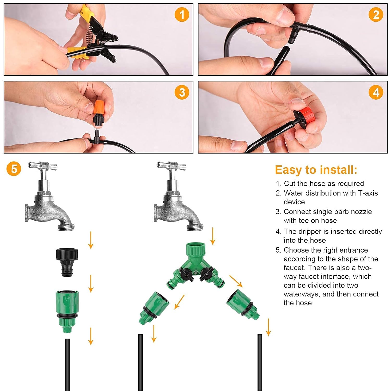Drip Irrigation Kit, 100ft/30M Garden Watering Automatic System - Micro DIY Irrigation Tubing Kits, Blank Distribution Hose Atomizing Nozzles Drippers for Plants Flower Bed, Patio, Lawn