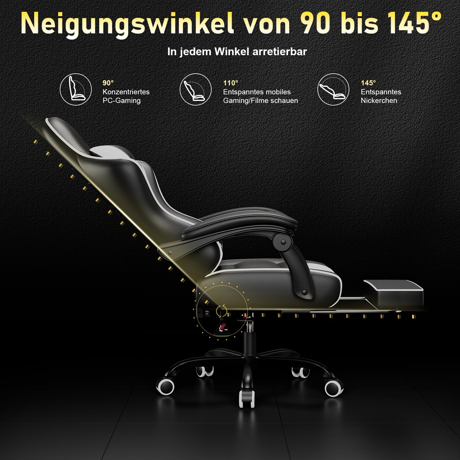 JUMMICO Chaise Gaming Ergonomique, Chaise de Bureau avec Fonction Massage, Fauteuil Gaming avec Repose-Pieds, 150 kg, Blanc
