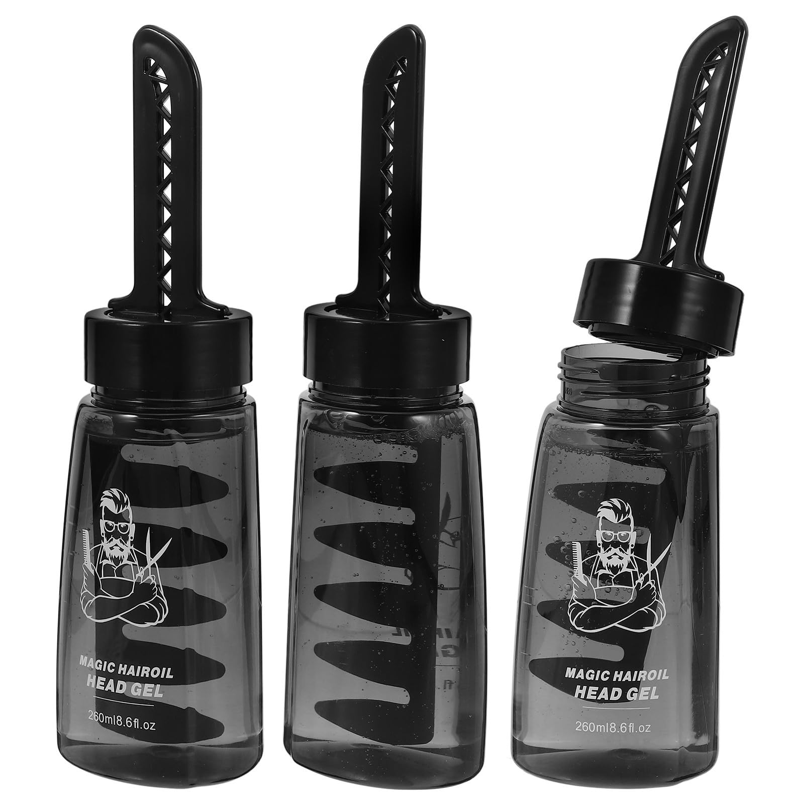 PATKAW Gel Cabello en Botella de Plástico Negro 260ml con Dosificador Fácil y Ligero para Hombres y Peluqueros 3 Piezas para Peinar y Fijar el Cabello
