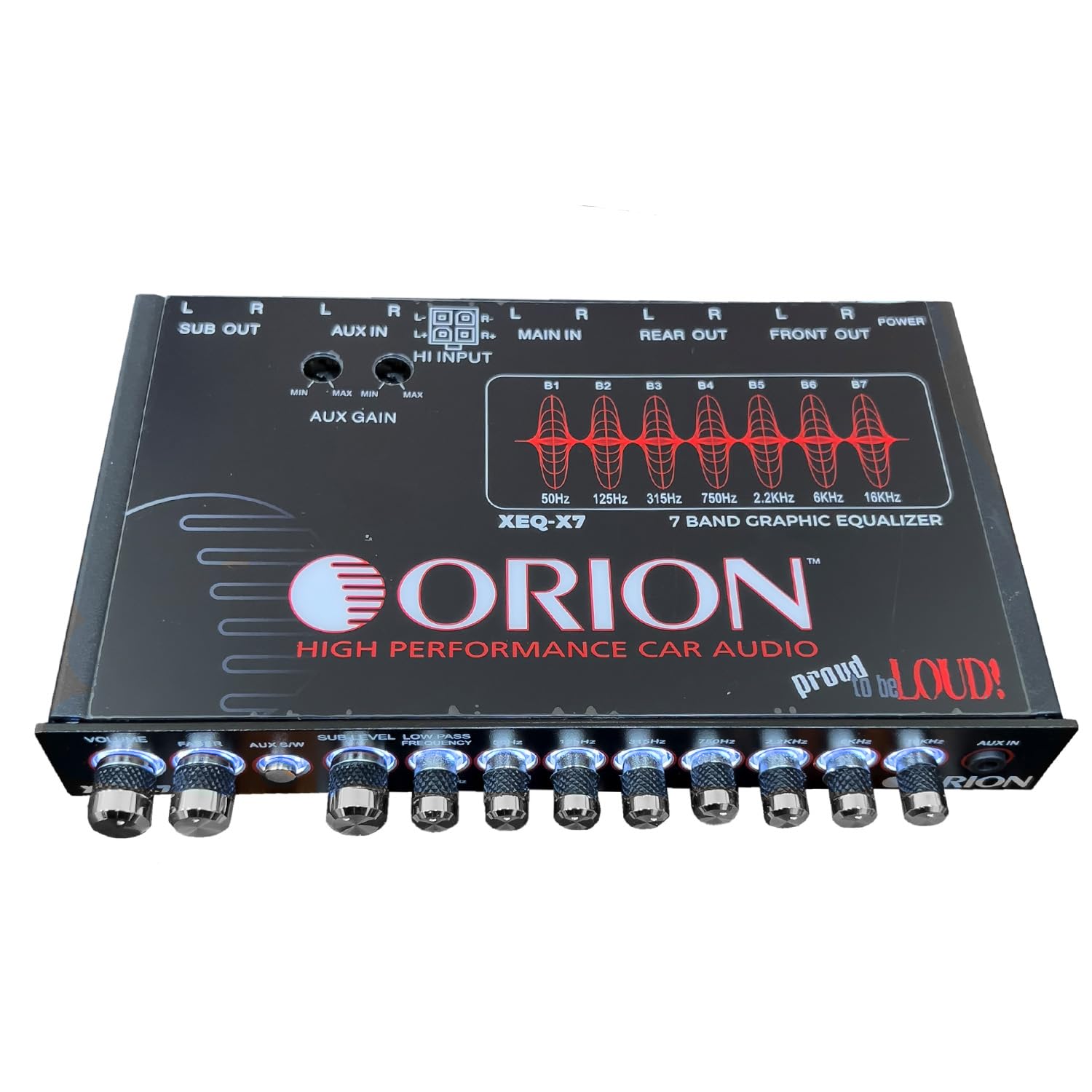 Orion XEQ-X7 7-Band Graphic Equalizer with Front 3.5mm AUX Input