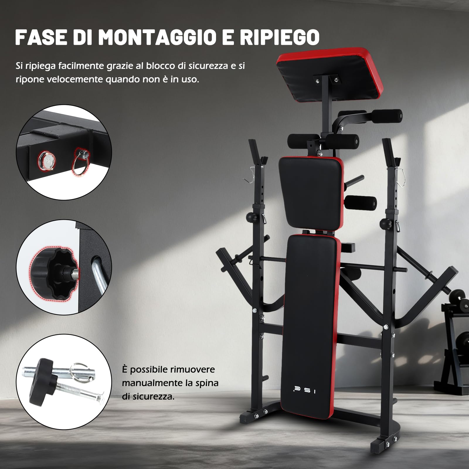 ISE Panca Multifunzione Palestra Casa, Panca Pesi Regolabile con Supporto Bilanciere Schienale Reclinabile Fitness per Allenamento a Casa