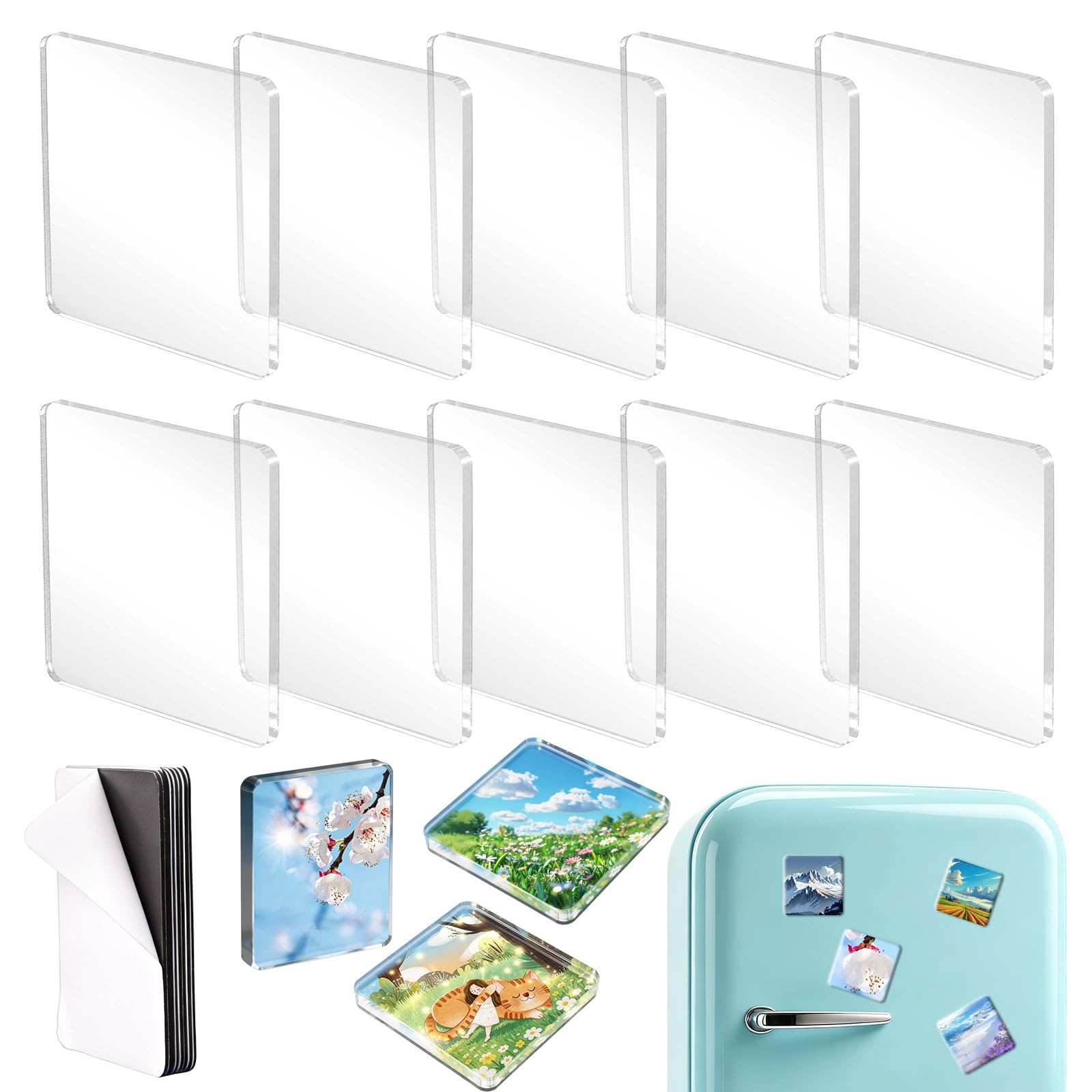 Gosknor 10pcs Clear Acrylic Fridge Magnets, Square Magnetic Photo Frames