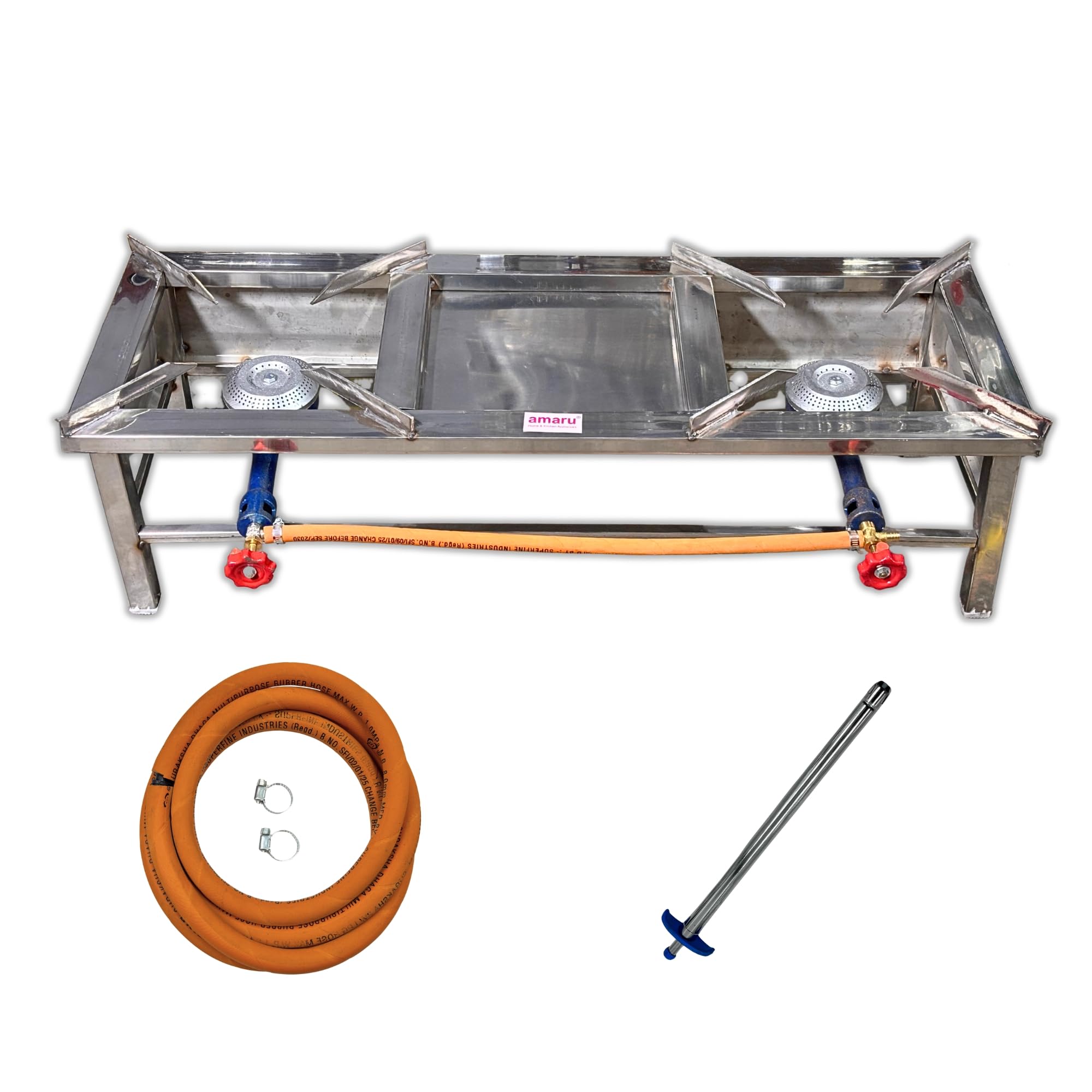 Amaru Two Burner Stainless Steel Square Chulha Canteen Bhatti