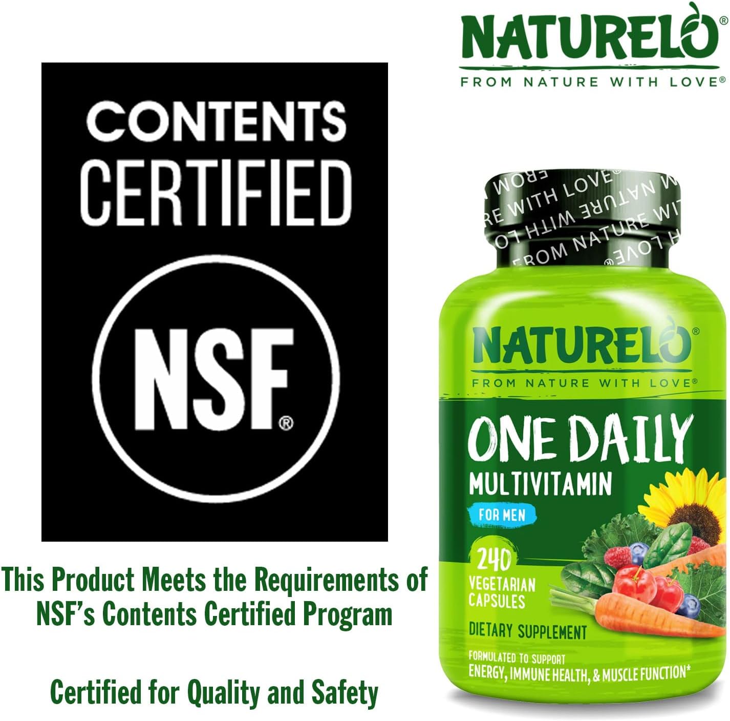 NATURELO Mens Multivitamins - One Daily Multivitamin for Men with Vitamins, Minerals & Organic Whole Foods, Boost Energy & Health, Non-GMO, 240 Vegetarian Capsules - Image 5