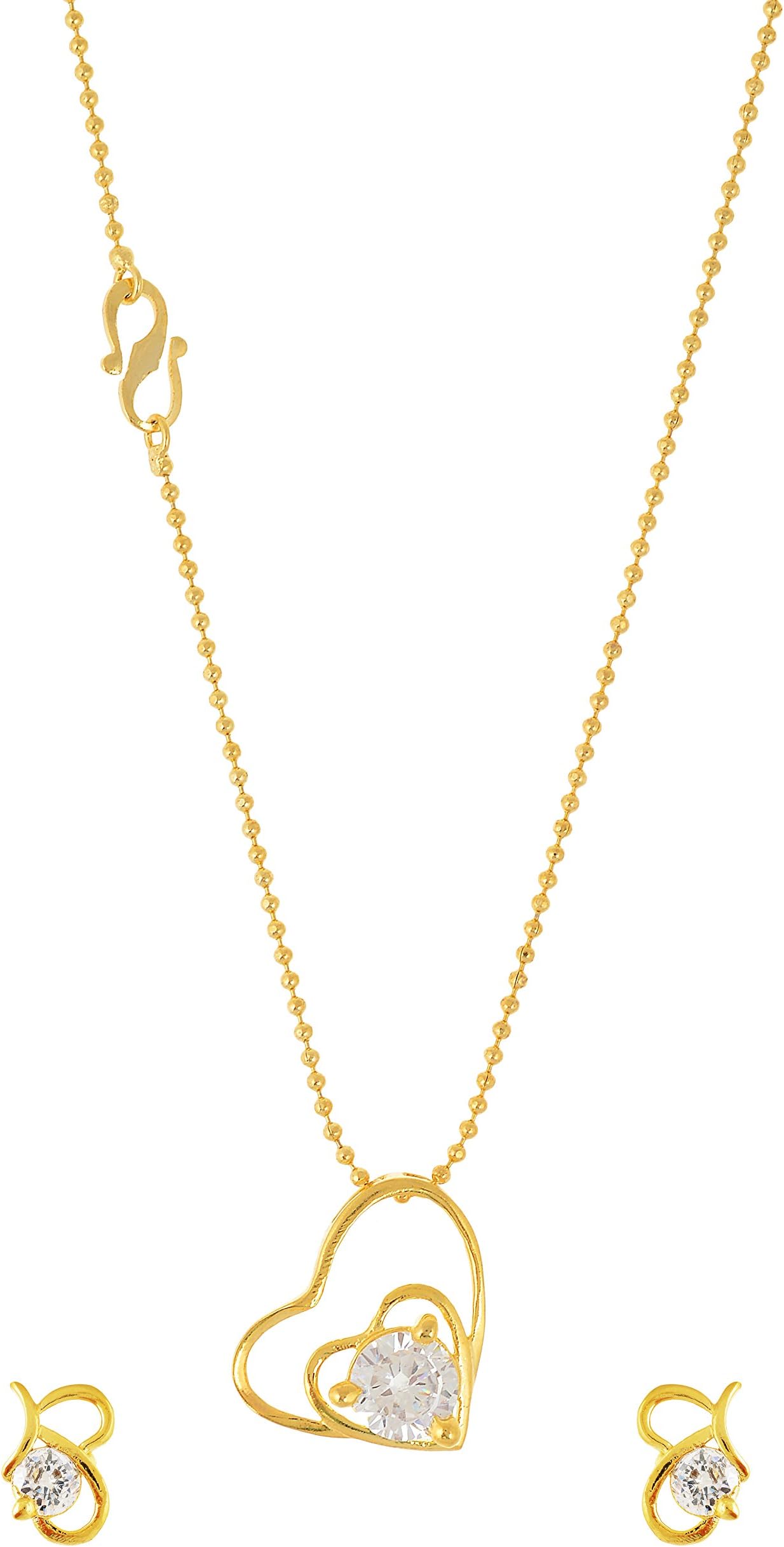 Golden Metal American Diamond CZ Heart Pendant with Chain for Women (rv502)