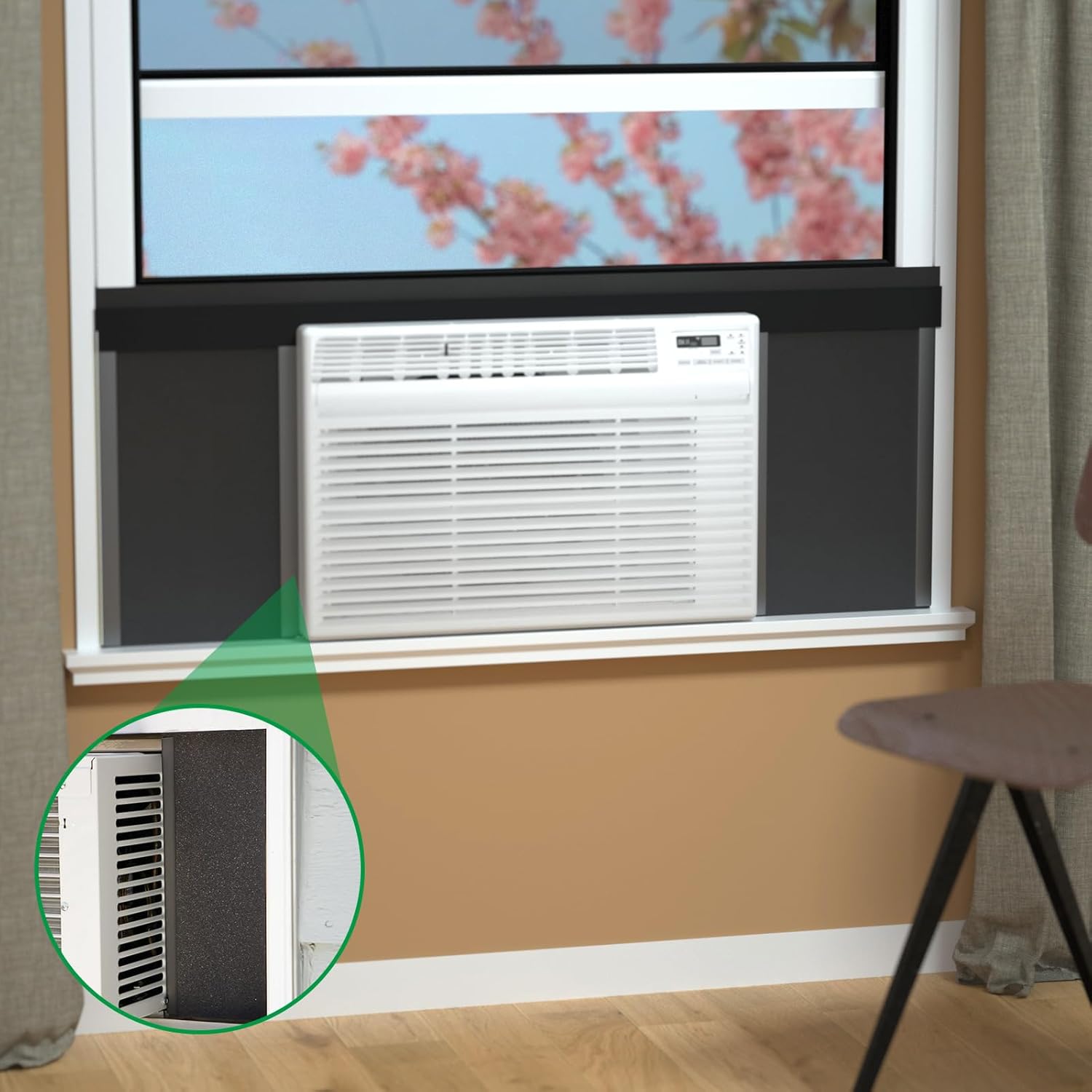 Window Air Conditioner,Side Insulated Foam Panel, Summer/Winter Heat and Draft Insulating,Full Surround Insulation Panels Window Seal with 4 pressure strips 2PIC (BLACK)
