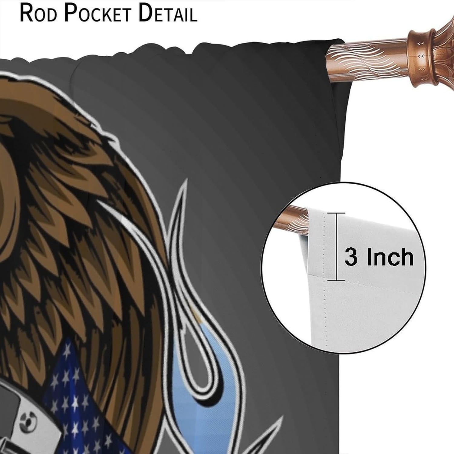 Animal Eagle Blackout Curtain American Flag Motorcycle Window Curtains Noise Reducing Drapes Rod Pocket Kitchen Dining Room Cafe Bedroom Living Room Office 63x72 in