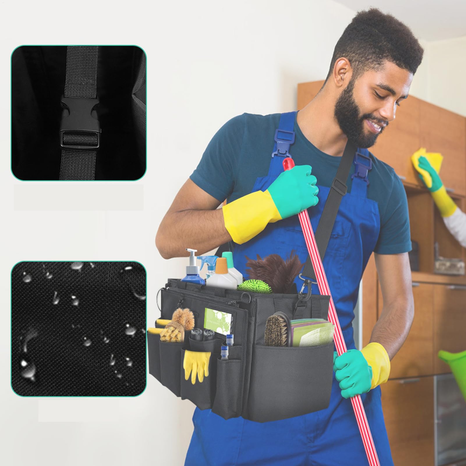 Bolsa para Productos De Limpieza Organizador Plegable Herramientas Malla | Saco Para Labores Domésticas Sprays, Limpiadores, Cepillos, Trapos para Baño, Cocina, Lavado Aut