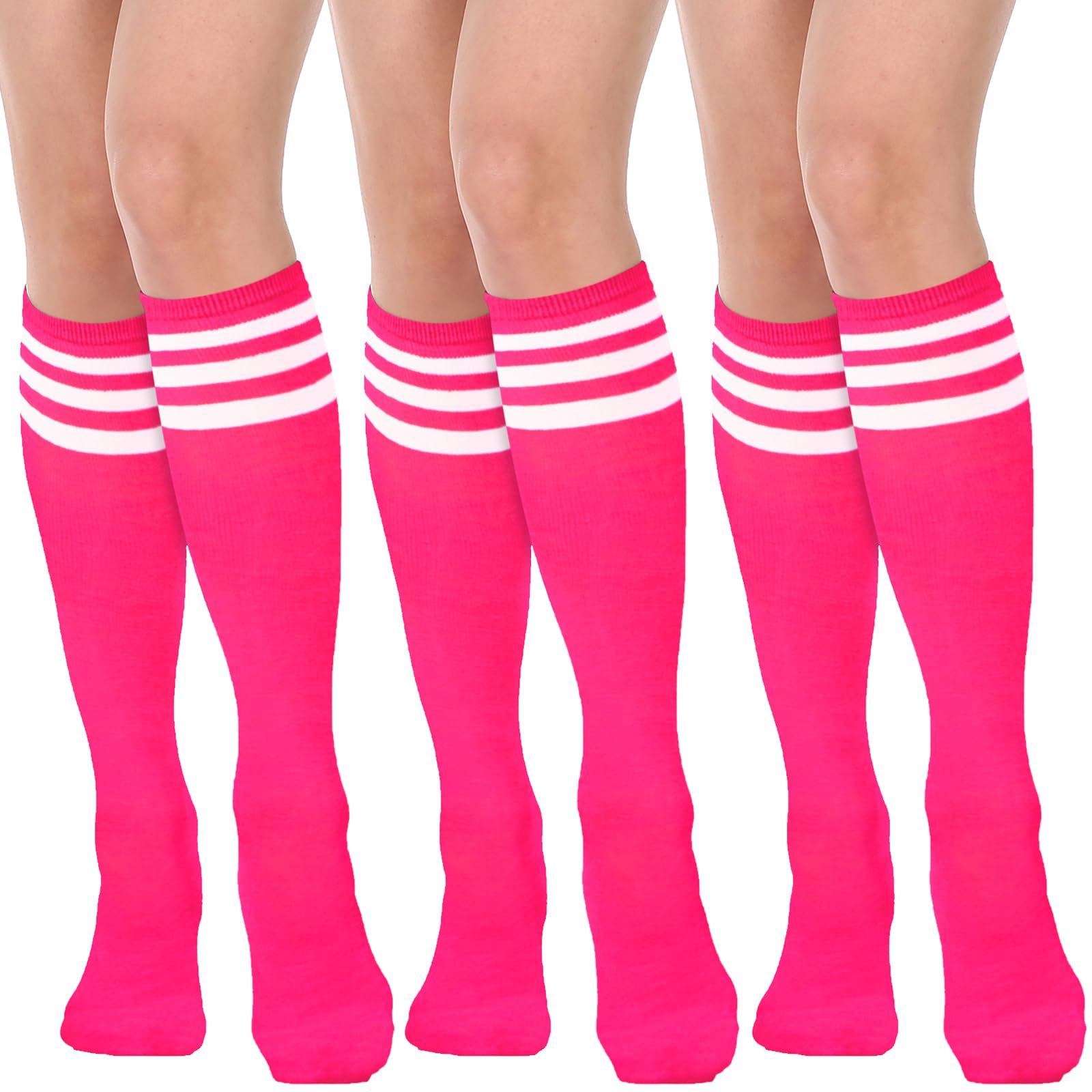 DRESHOW 3 Pairs Cotton Knee High Socks for Women Solid Knit Knee Long Stocking Leg Warmer All Season Gift