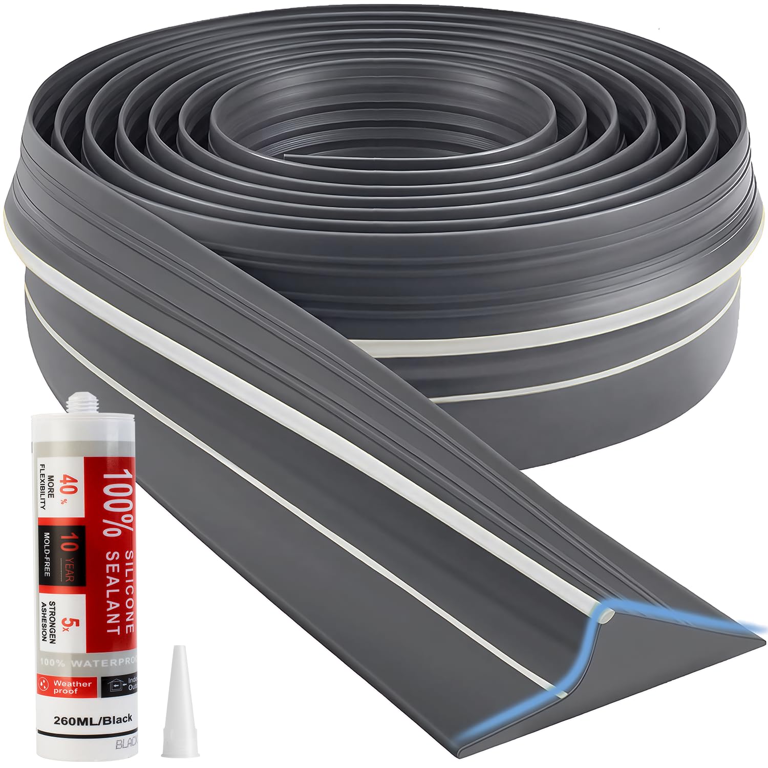 Jin&amp;Bao Gray Garage Door Threshold Seal 16FT Rubber Strip &amp; 1 Adhesive