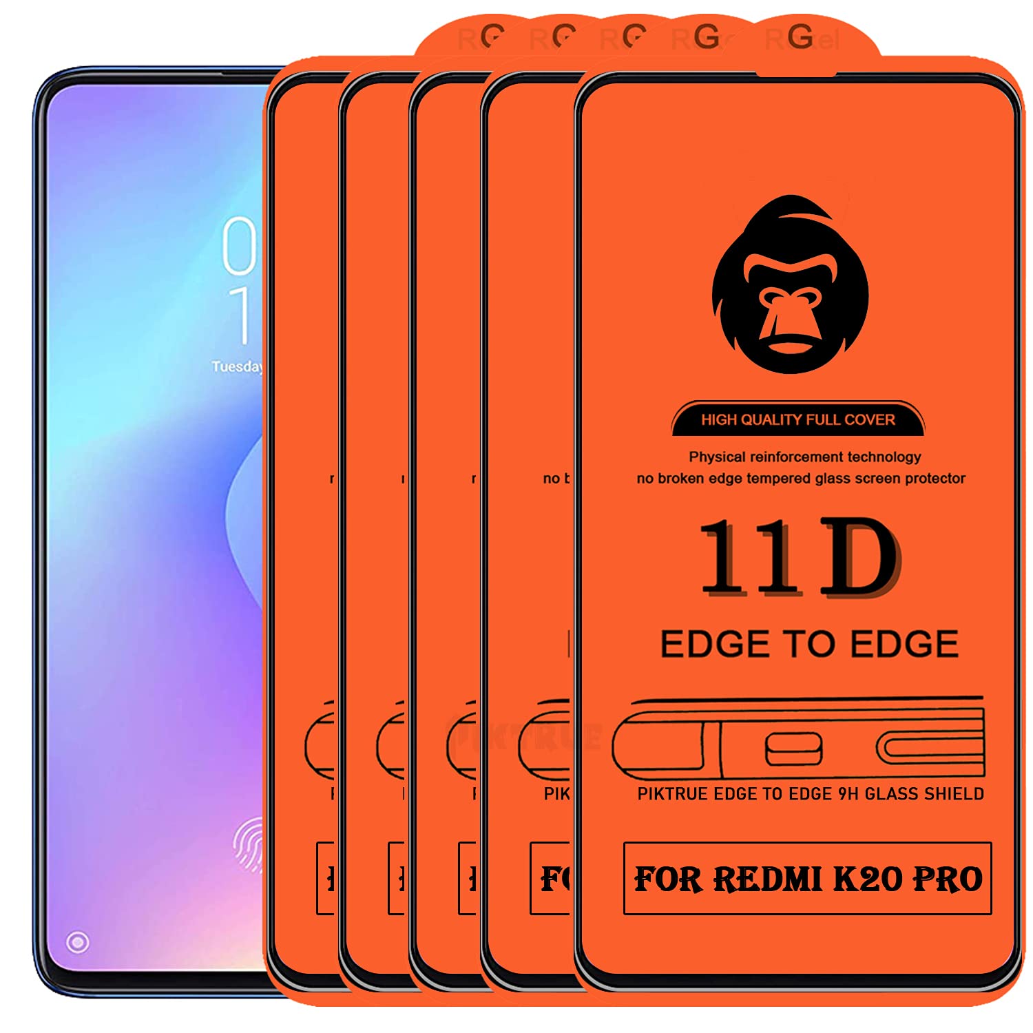 PikTrue® 11D Edge to Edge Gorilla Tempered Glass Compatible for Redmi K20 Pro (Black) [ 11D Tempered Glass, Impact Absorb, Full Adhesive Glass, with Installation Kit ] (Pack of 5) (B09HHMS48S) Amazon Price History, Amazon Price Tracker