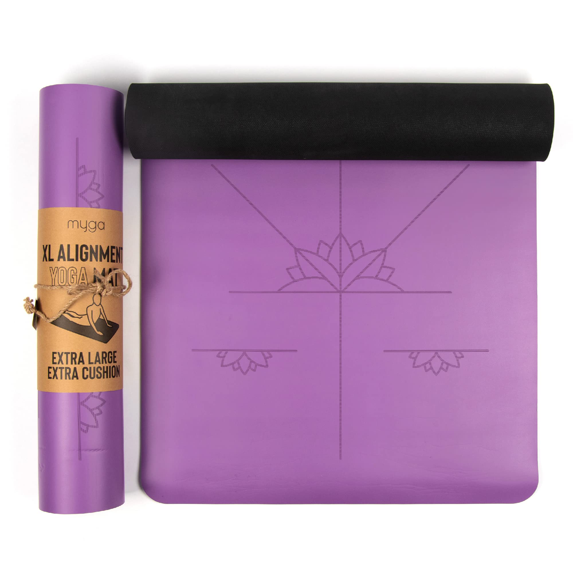 Myga Extra Large Yoga Mat with Alignment Lines – 6mm Thick Non-Slip Yoga Mat for Pilates & Fitness – Eco-Friendly, Durable & Sweat-Resistant for Home & Gym – 195x68cm, Purple — image 1