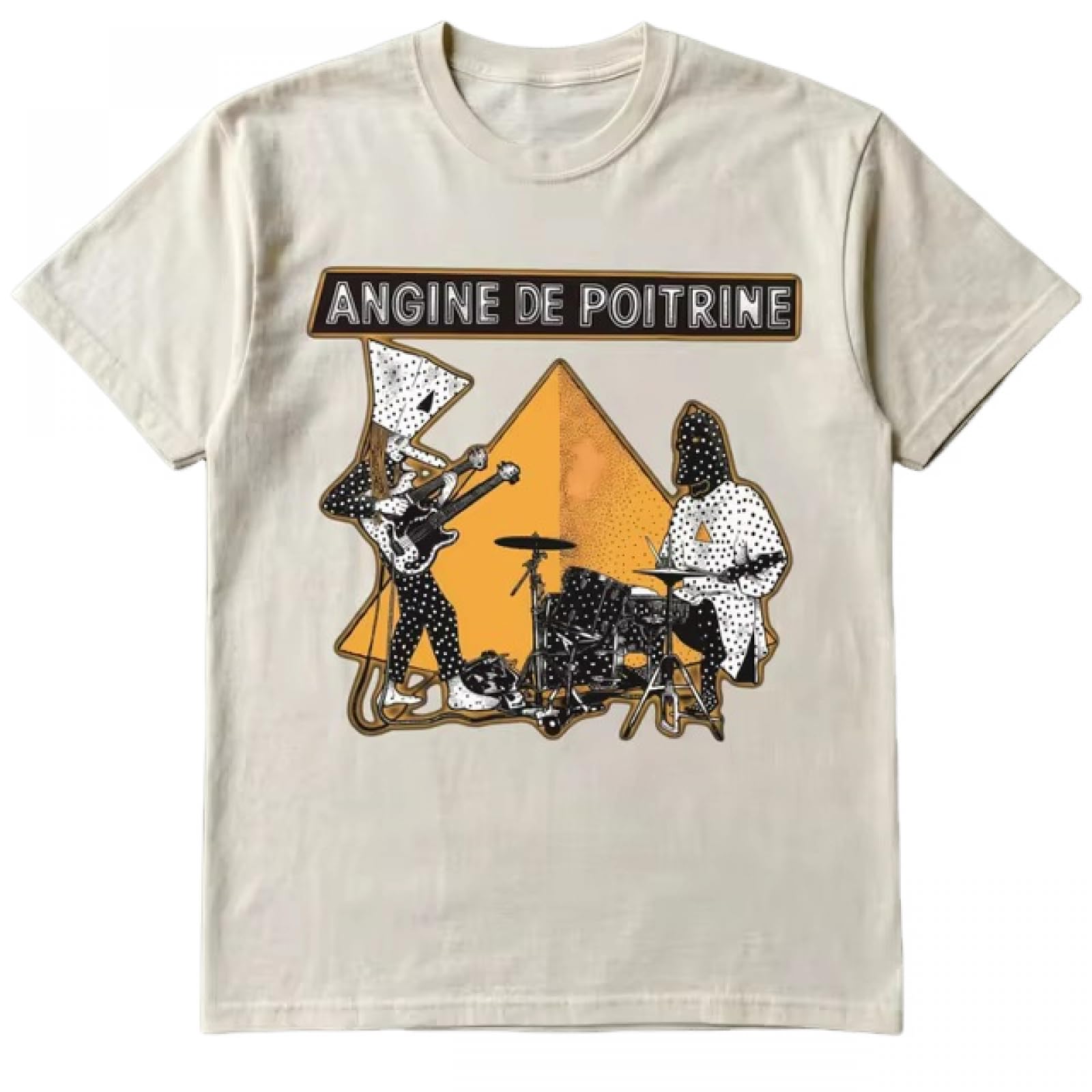 Cuttee Unisex Khaki Angine De Poitrine Rock Band T-Shirt, Vintage Washed Concert Graphic Tee, Music Fan Gift Casual Top-||X_l