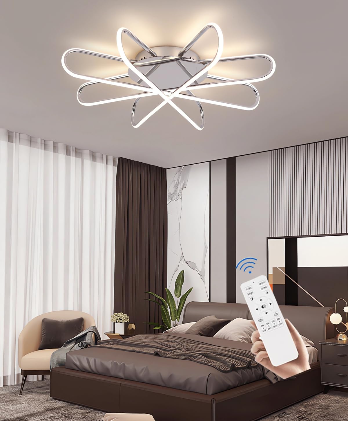 MOMOYY LED Ceiling Lamp Modern Living Room Ceiling Lights Dimmable with Remote Control Ceiling Light Black Bedroom Ceiling Lighting Kitchen Study Interior Lighting Lighting (Chrome, 60cm)