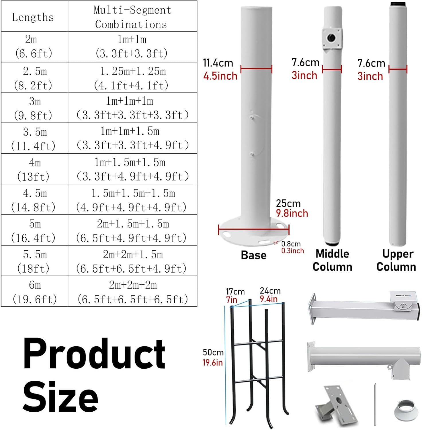 ERRULAN Tall Security Camera Pole Outdoor with Lightning Rod, Weatherproof Aluminum Extension Pole for Surveillance Cameras, Multi-Camera Mounting Post(Black,Height 4.5m/14.8 ft)