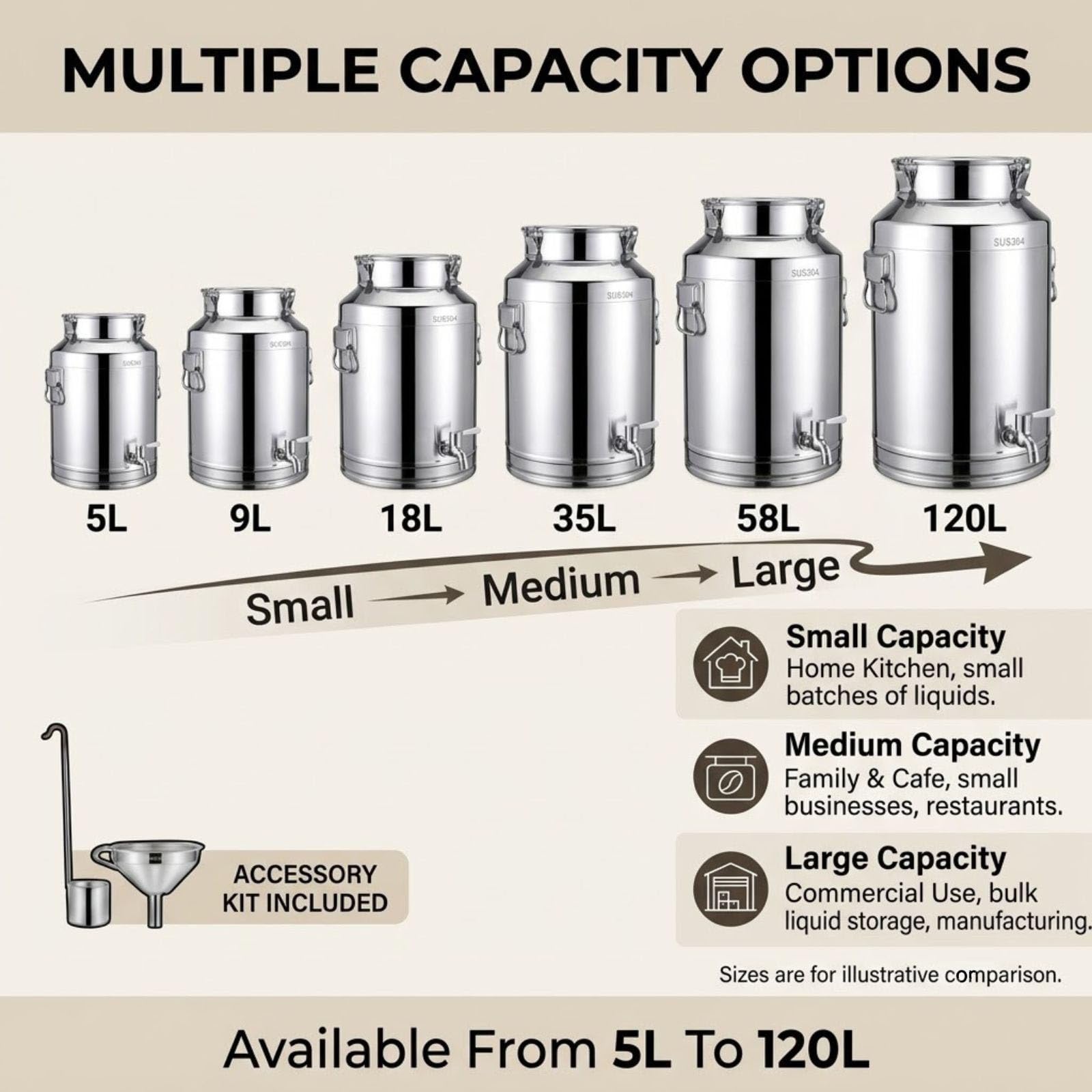 Contenedor de Acero Inoxidable 304 Dispensador de Bebidas y Agua | Bidón Hermético con Grifo de Acero Inoxidable 304 para Leche y Alimentos, Comercial y Hogar 5L-120L(22Liter)