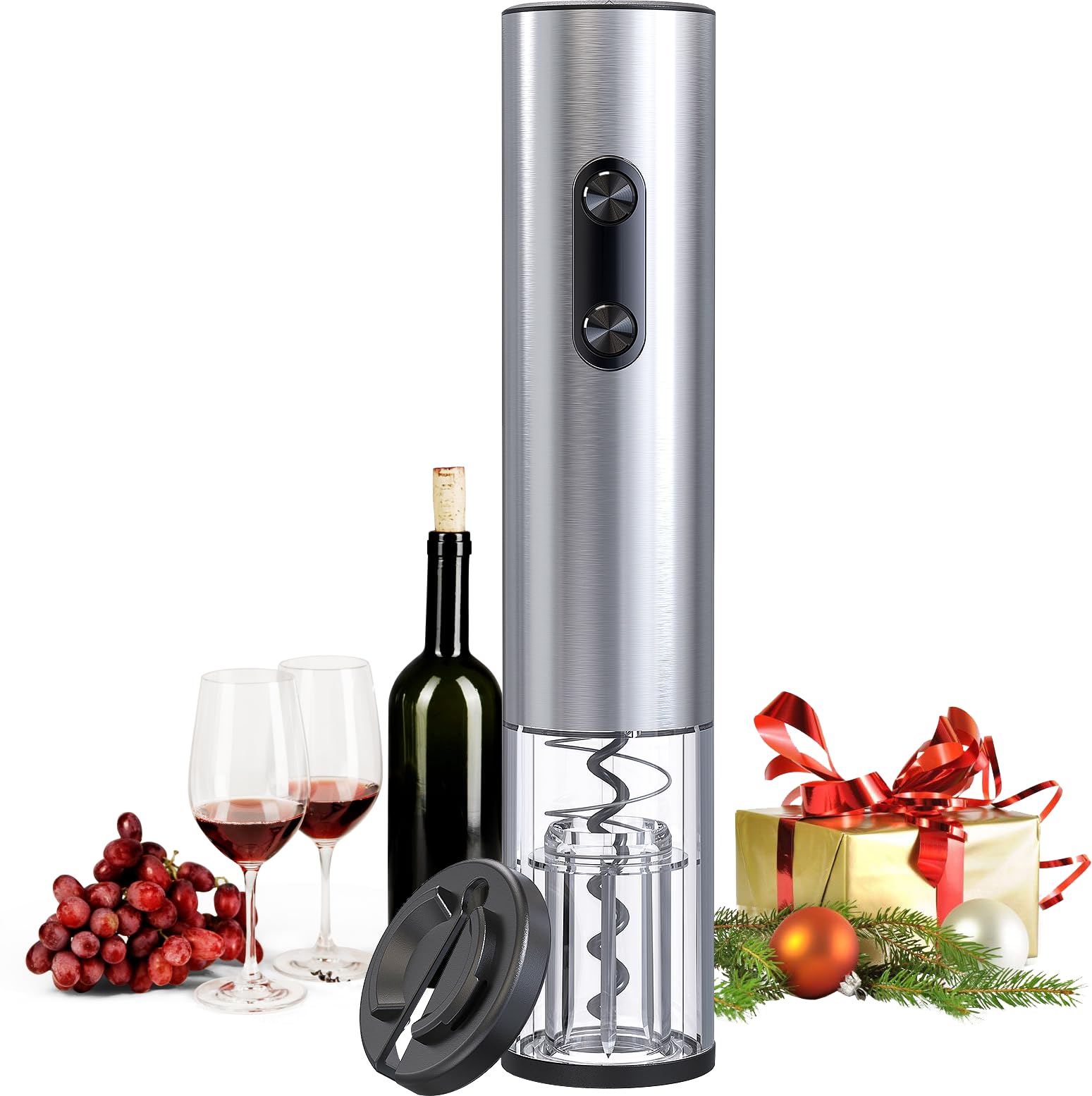 AtomDream Tech Electric Wine Opener, Battery-Operated Corkscrew with Foil Cutter & LED Light, Reusable Stainless Steel Automatic Wine Bottle Opener for Home, Kitchen, Parties, and Wine Lovers