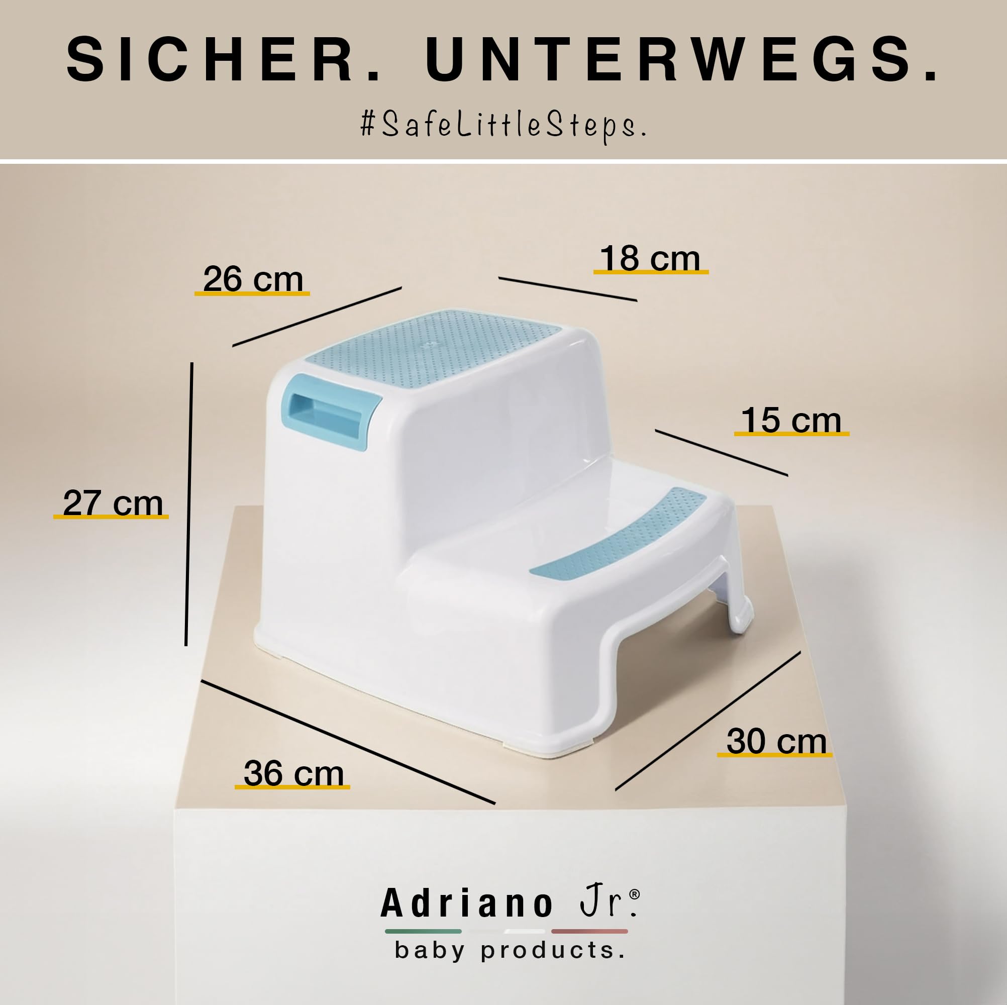 I Marche Pied Enfant I pour Adultes et Enfants I Tabouret Enfant à Deux Niveaux avec Surface antidérapante I Escabeau 2 Marches pour Salle de Bain & Cuisine I 26 cm I 80 kg I Bleu