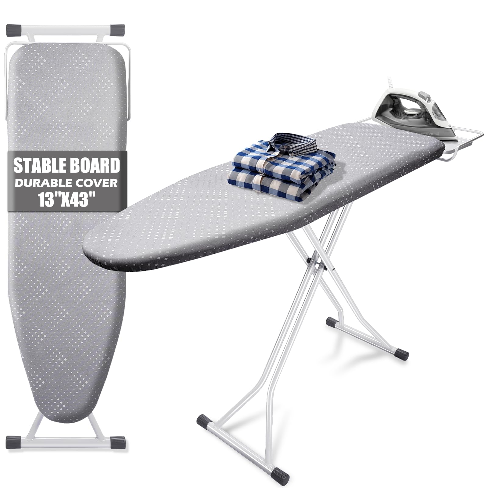 SheeChung Ironing Board 13"x43",Full Size Iron Board with Rest,Adjustable