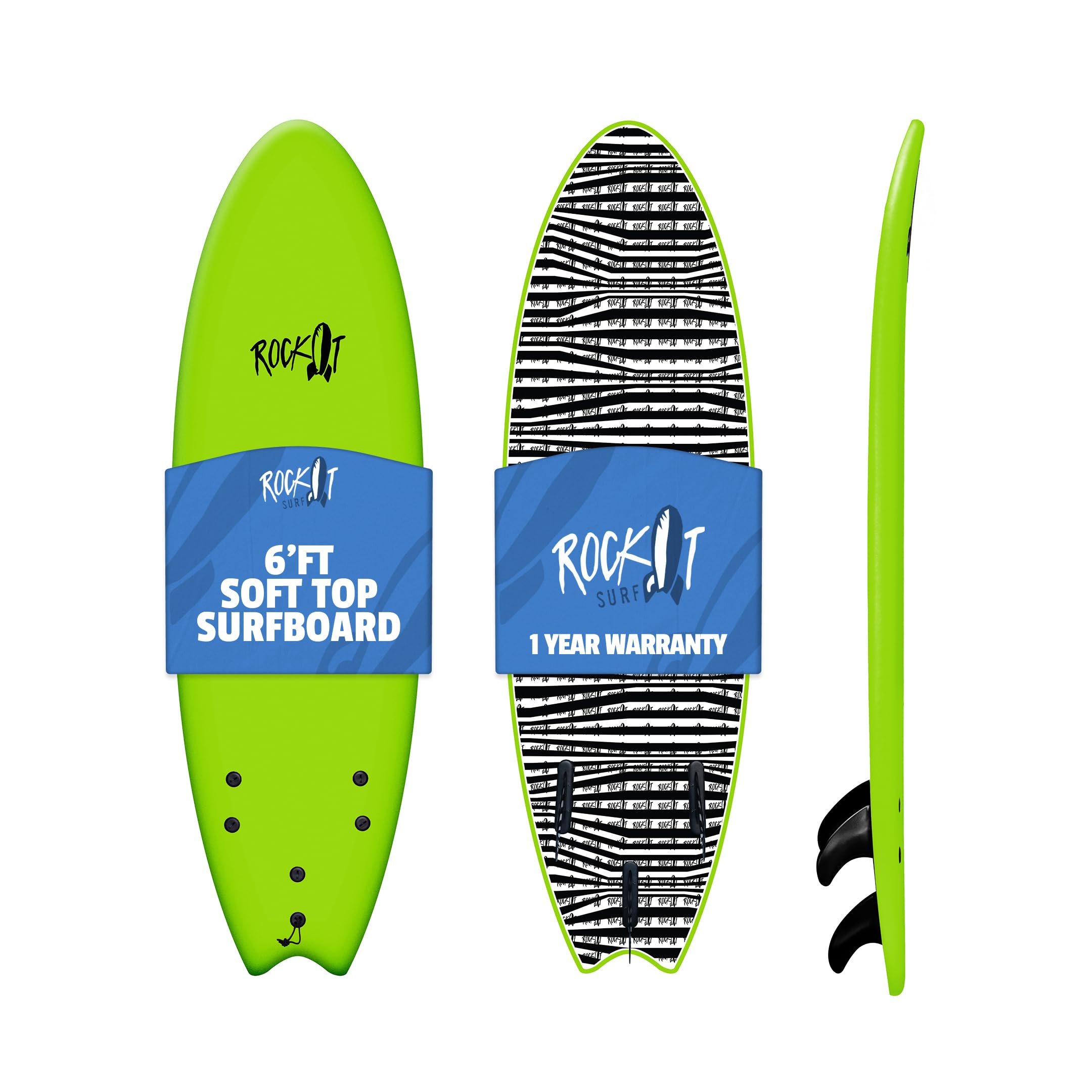 Rock-It 6' Albert Performance Fish Soft Top Surfboard Surf Board, Foam Surfboard, Kids Surfboard, Adult Surfboard, Tabla De Surf, Beginner Surfboard