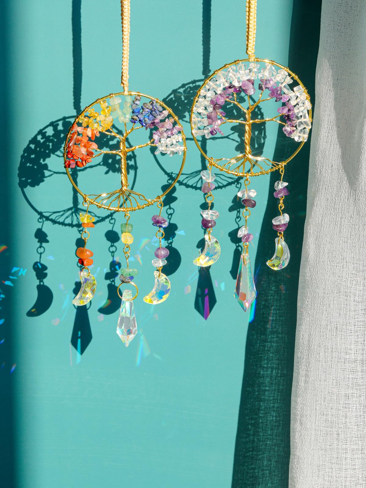 JSDDE Healing Crystal Life Tree Suncatcher Rainbow Makers Glass Chakra Crystals Sun Catchers Hanging Ornament for Windows Home Garden Decor - Image 4