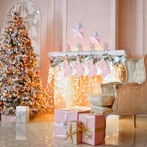 Miniatura 7 de lavolavia Juego de 4 soportes para calcetines de Navidad para manta soporte para calcetines de copo de nieve para decoración de Navidad y gancho