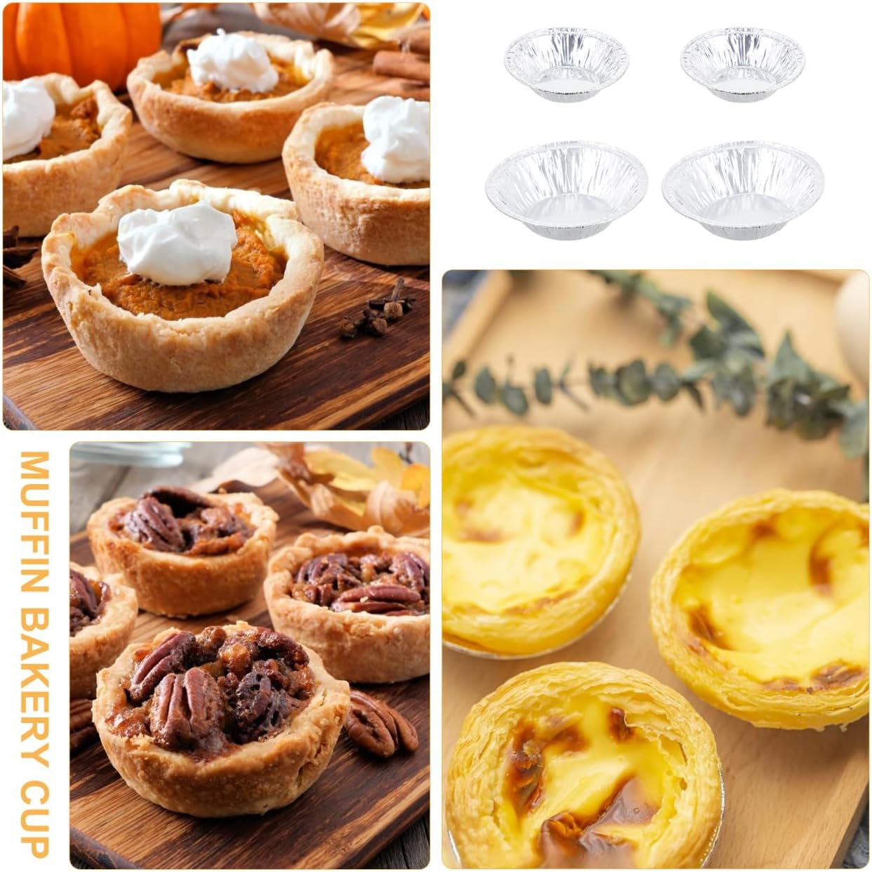 500 pcs Disposable Aluminum Foil Egg Tart Molds 2.95 in Round Baking Cups for Cupcakes Muffins Mini Pies and Desserts Non-Stick Single-Use